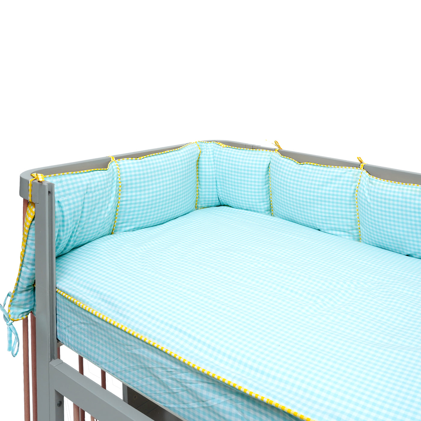 TULO BABY CRIB BUMPER – TEAL GINGHAM