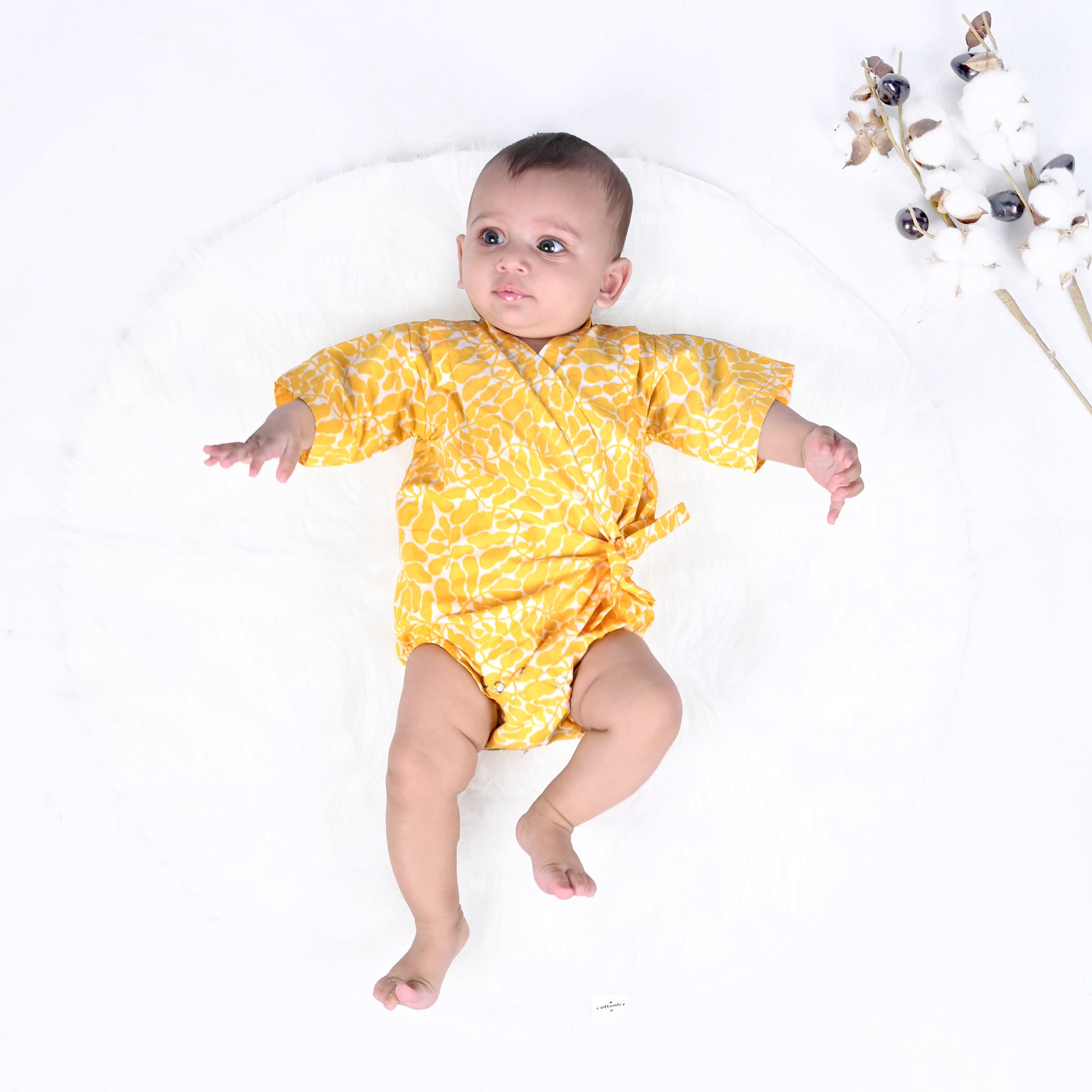 YOLK YELLOW FERN KIMONO ONESIE