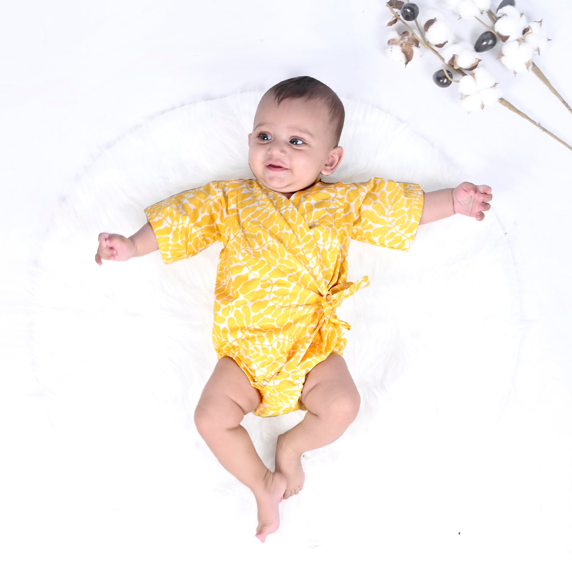 YOLK YELLOW FERN KIMONO ONESIE