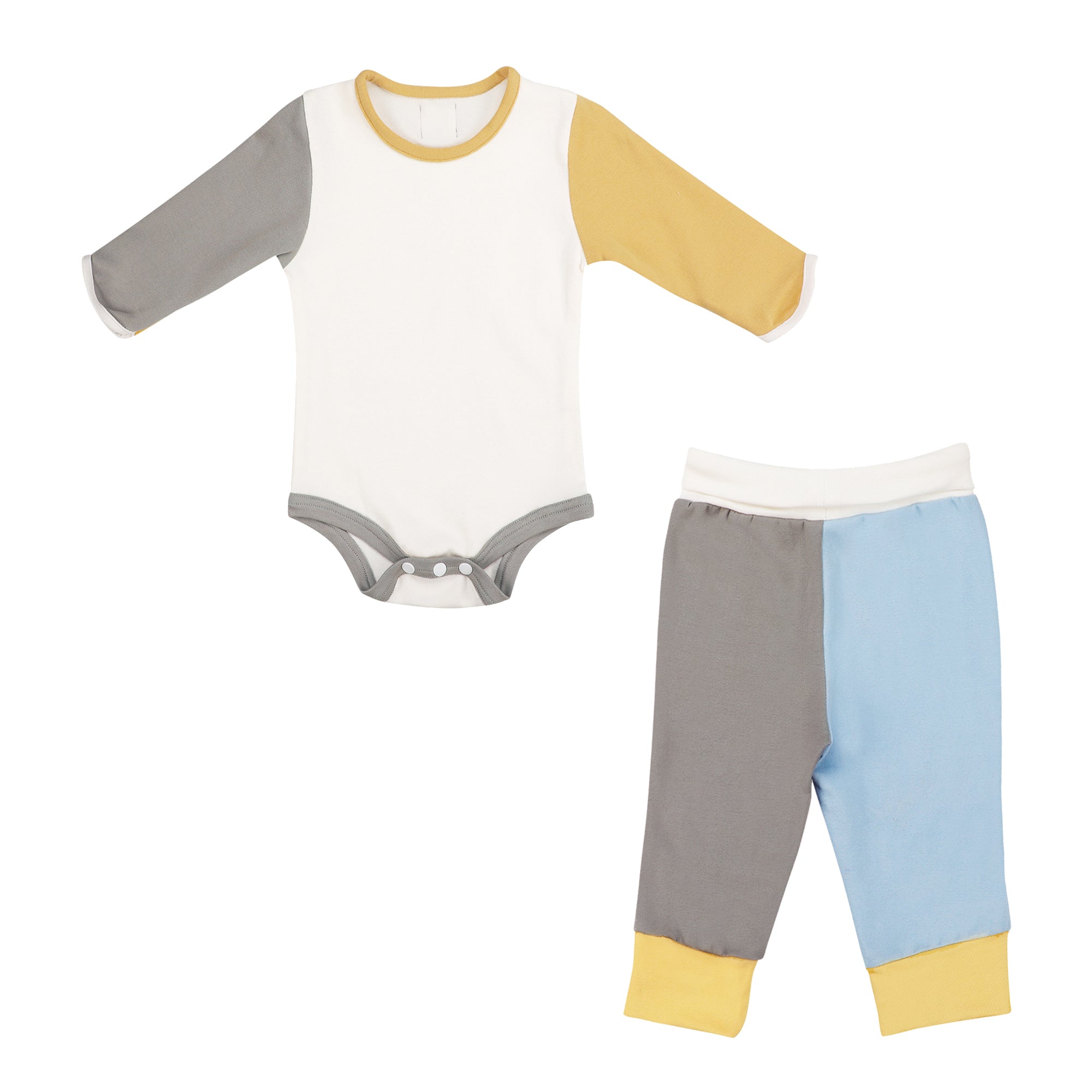 YELLOW BLUE GREY TWO PIECE SET