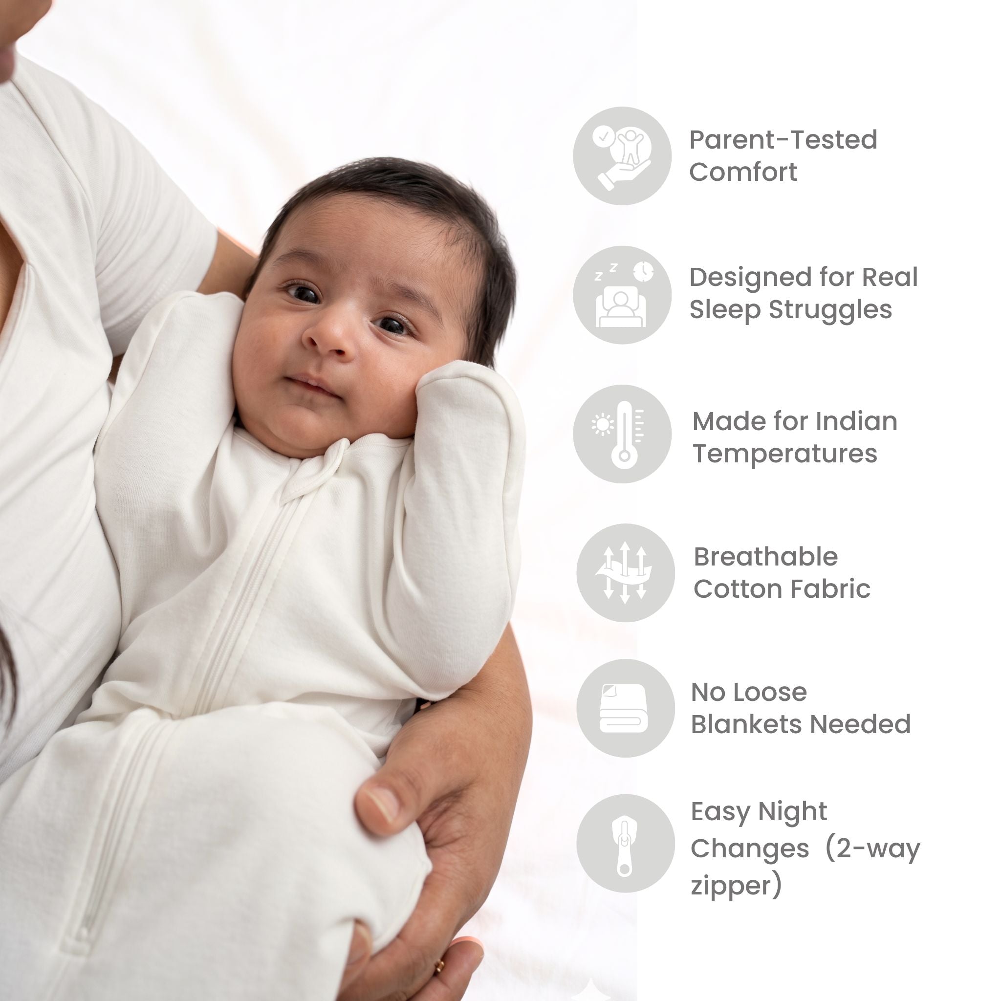SLEEPING POD SWADDLE FOR BABIES (0.6 TOG) - CREAM  | TULO BABY