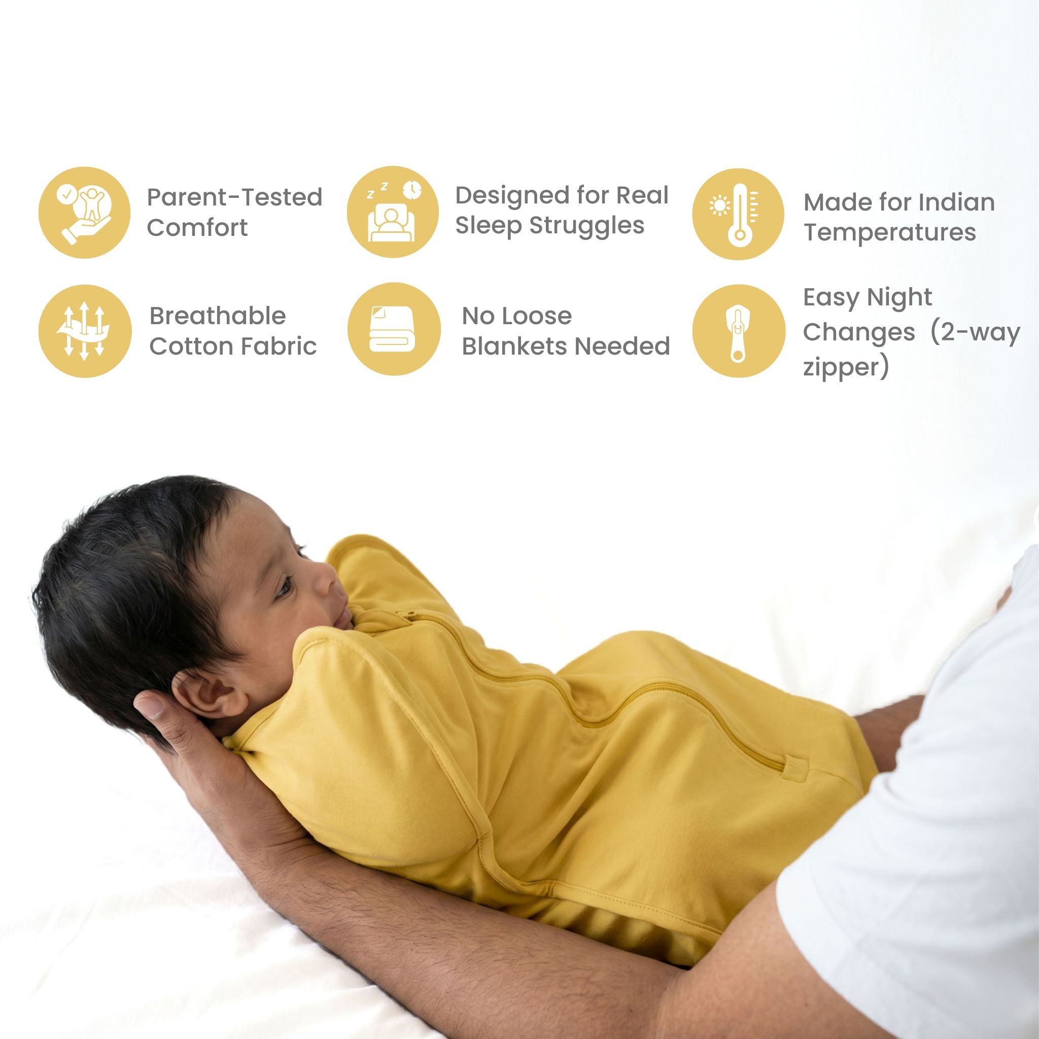 SLEEPING POD SWADDLE FOR BABIES (0.6 TOG) - YOLK YELLOW  | TULO BABY