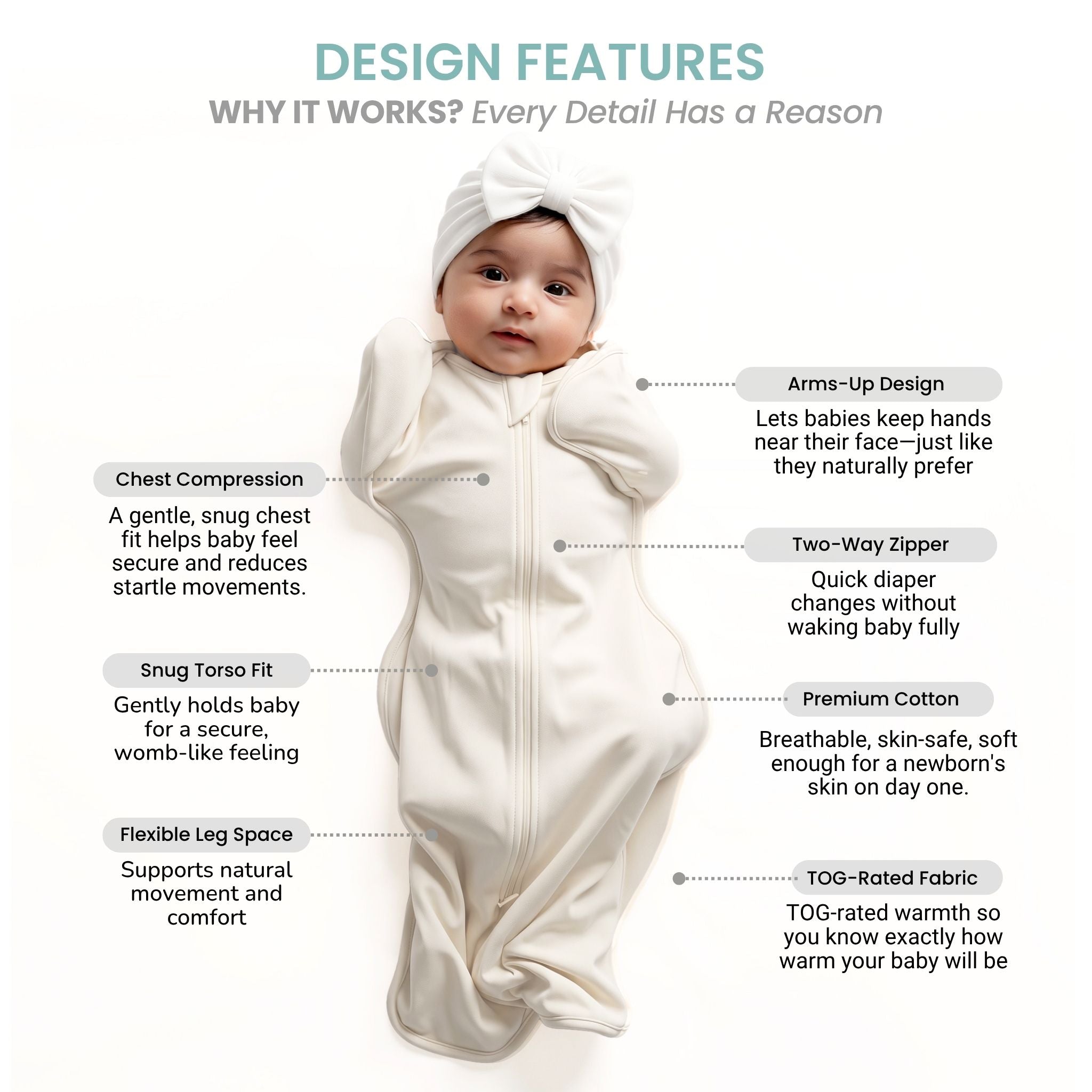 SLEEPING POD SWADDLE FOR BABIES (2.5 TOG) - CREAM | TULO BABY