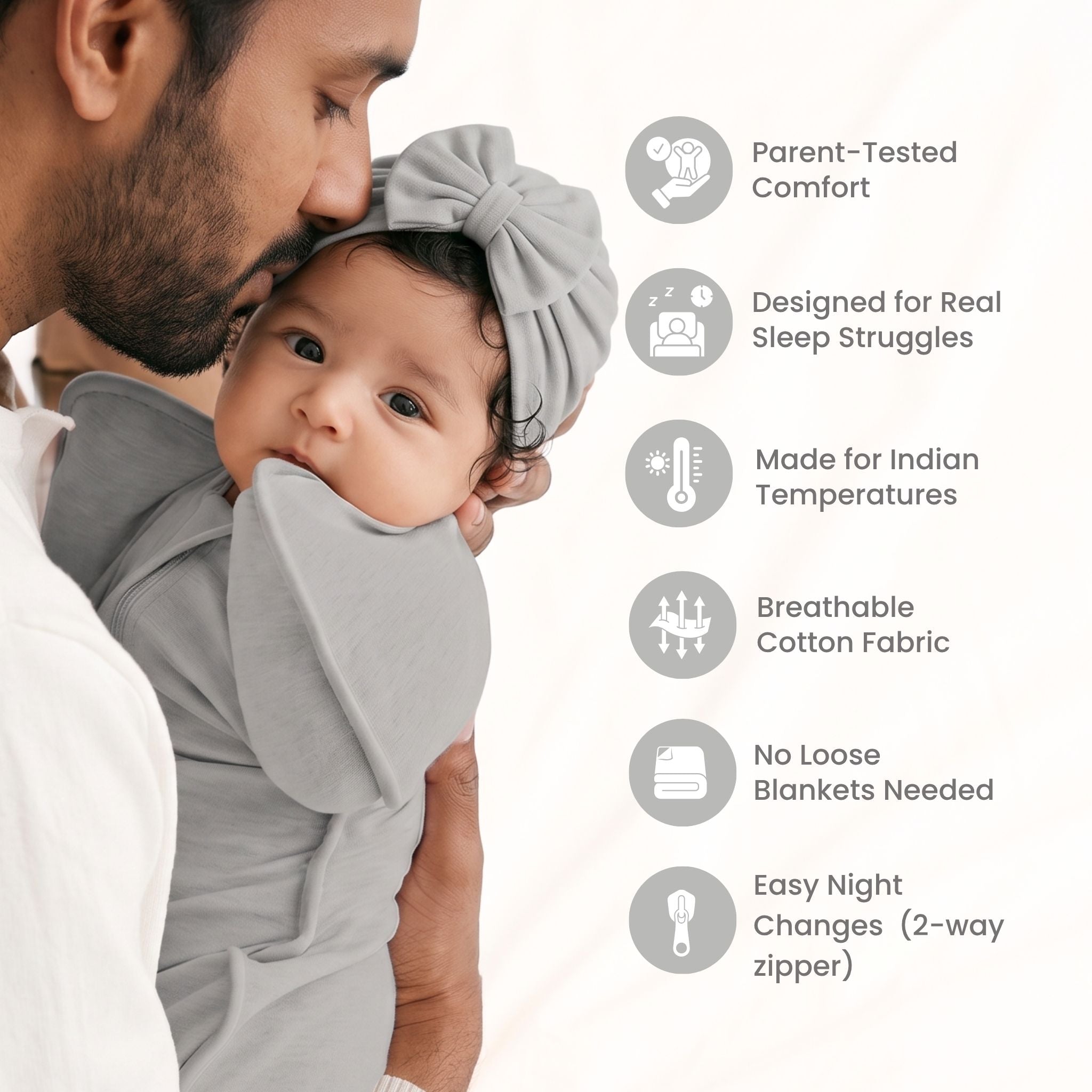 SLEEPING POD SWADDLE FOR BABIES (2.5 TOG) - SMOKY GREY | TULO BABY