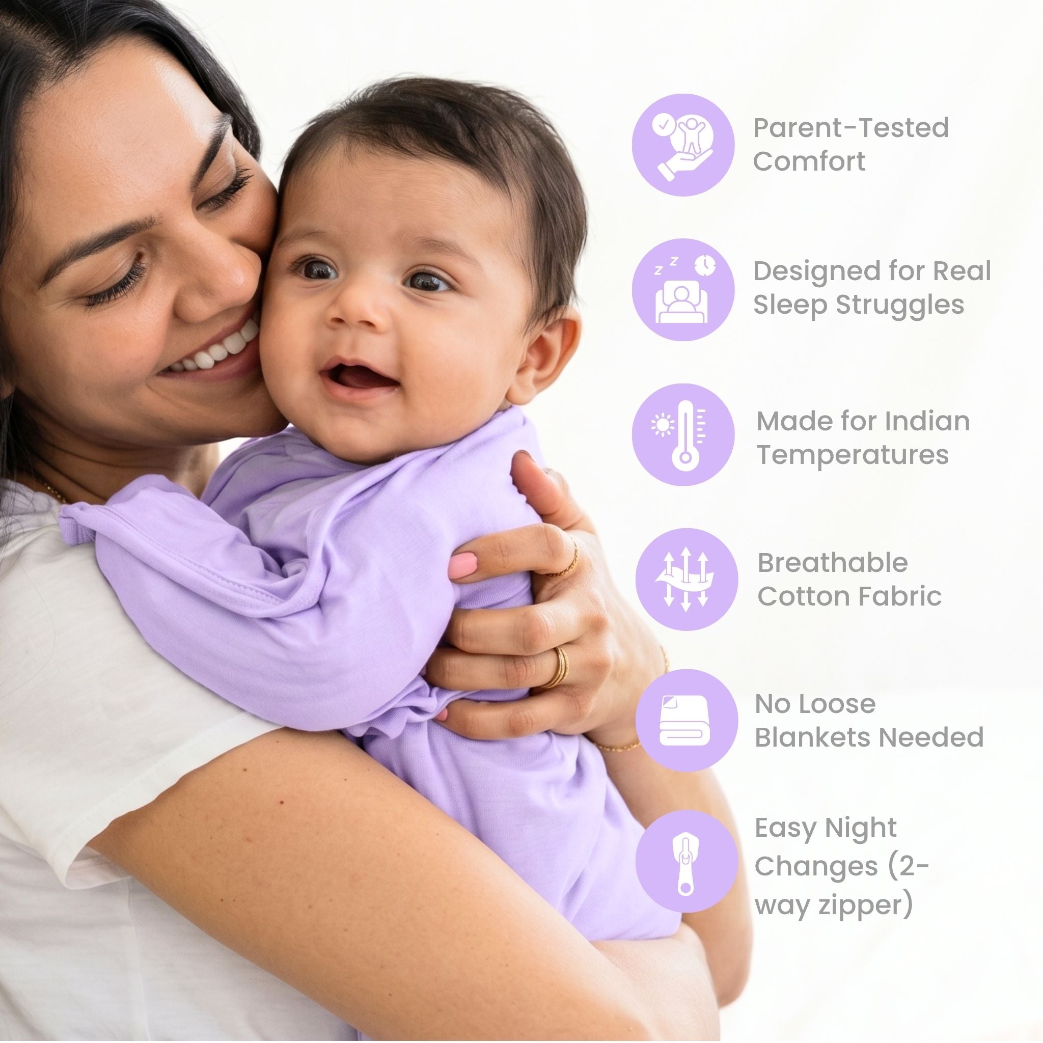 SLEEPING POD SWADDLE FOR BABIES (1.2 TOG) - LILAC  | TULO BABY