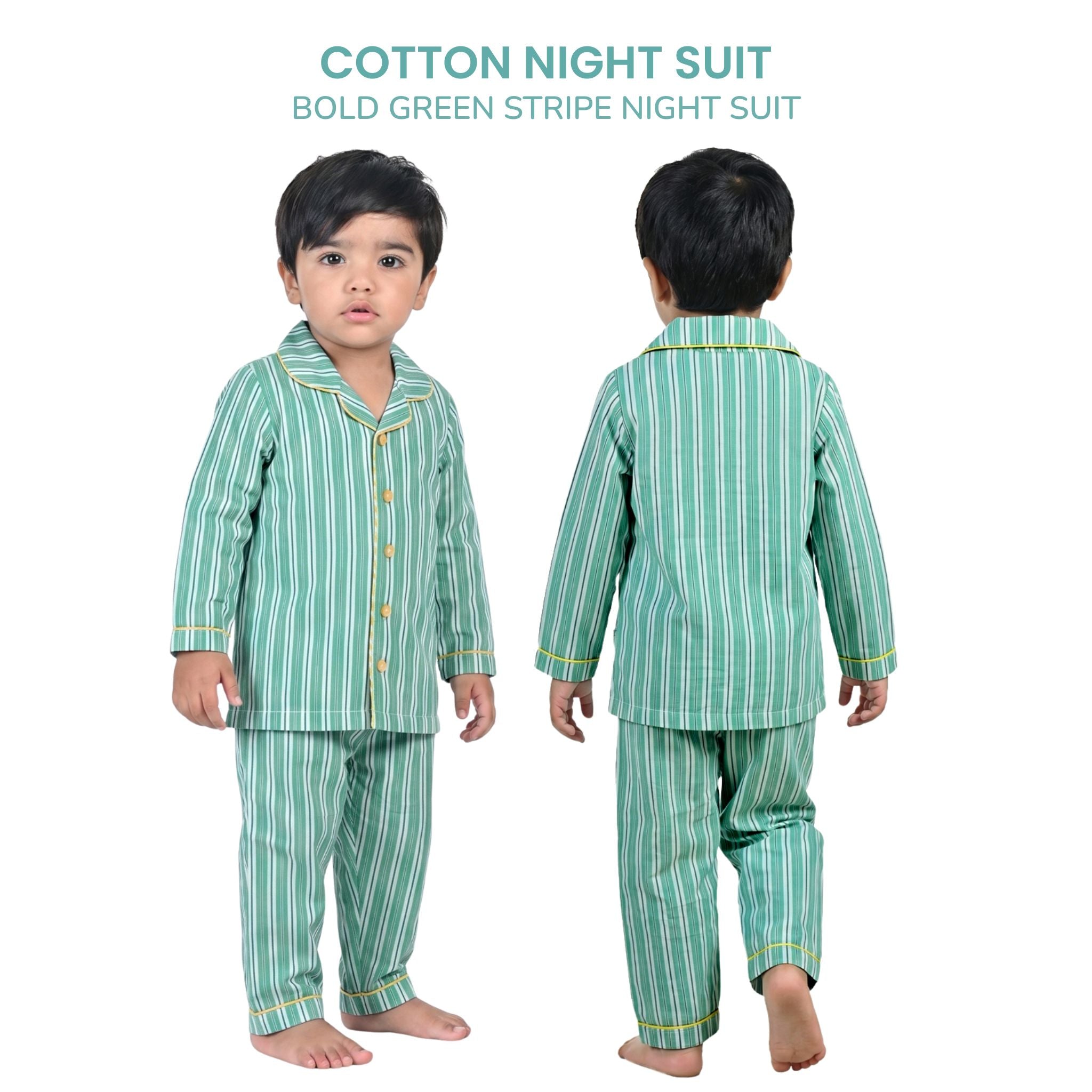 COTTON NIGHT SUIT - BOLD GREEN STRIPE | SLEEPWEAR | TULO BABY