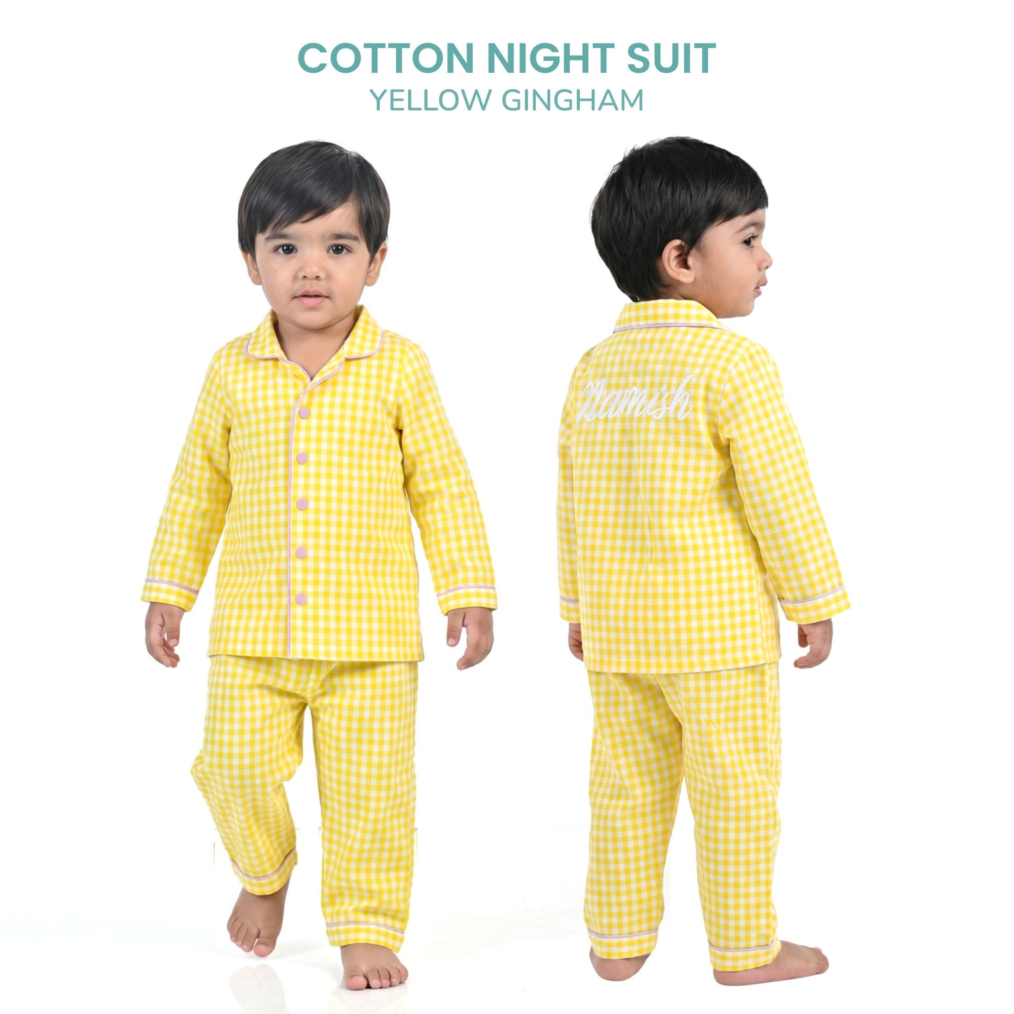 COTTON NIGHT SUIT - YELLOW GINGHAM | SLEEPWEAR | TULO BABY