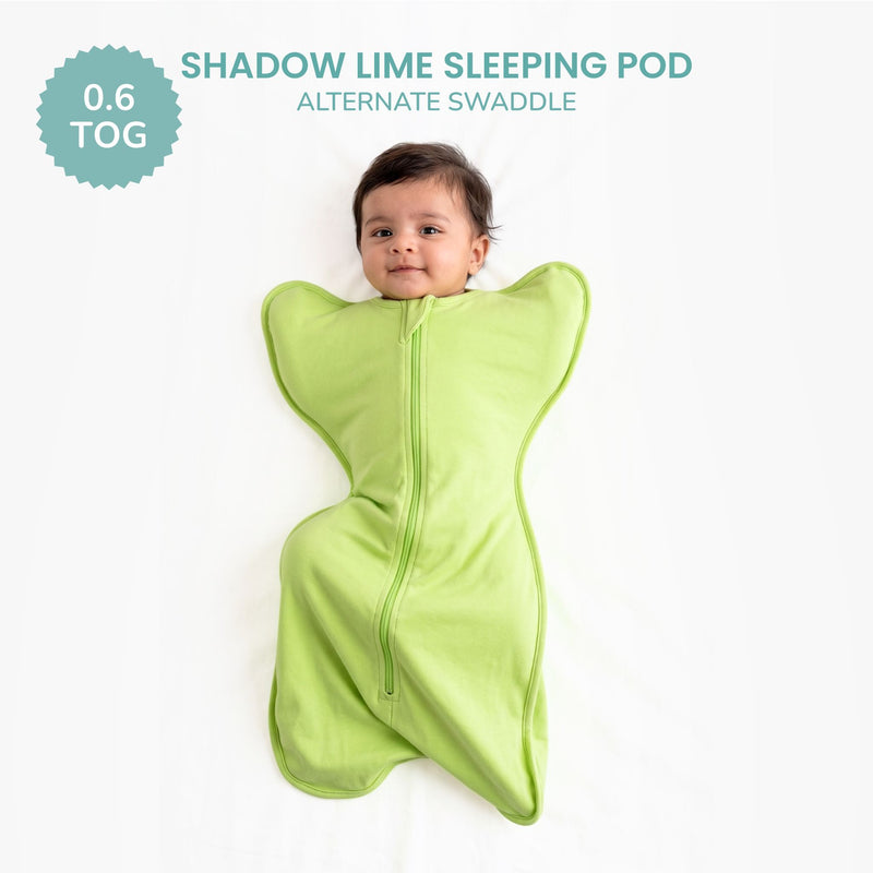 SLEEPING POD SWADDLE FOR BABIES (0.6 TOG) - SHADOW LIME  | TULO BABY