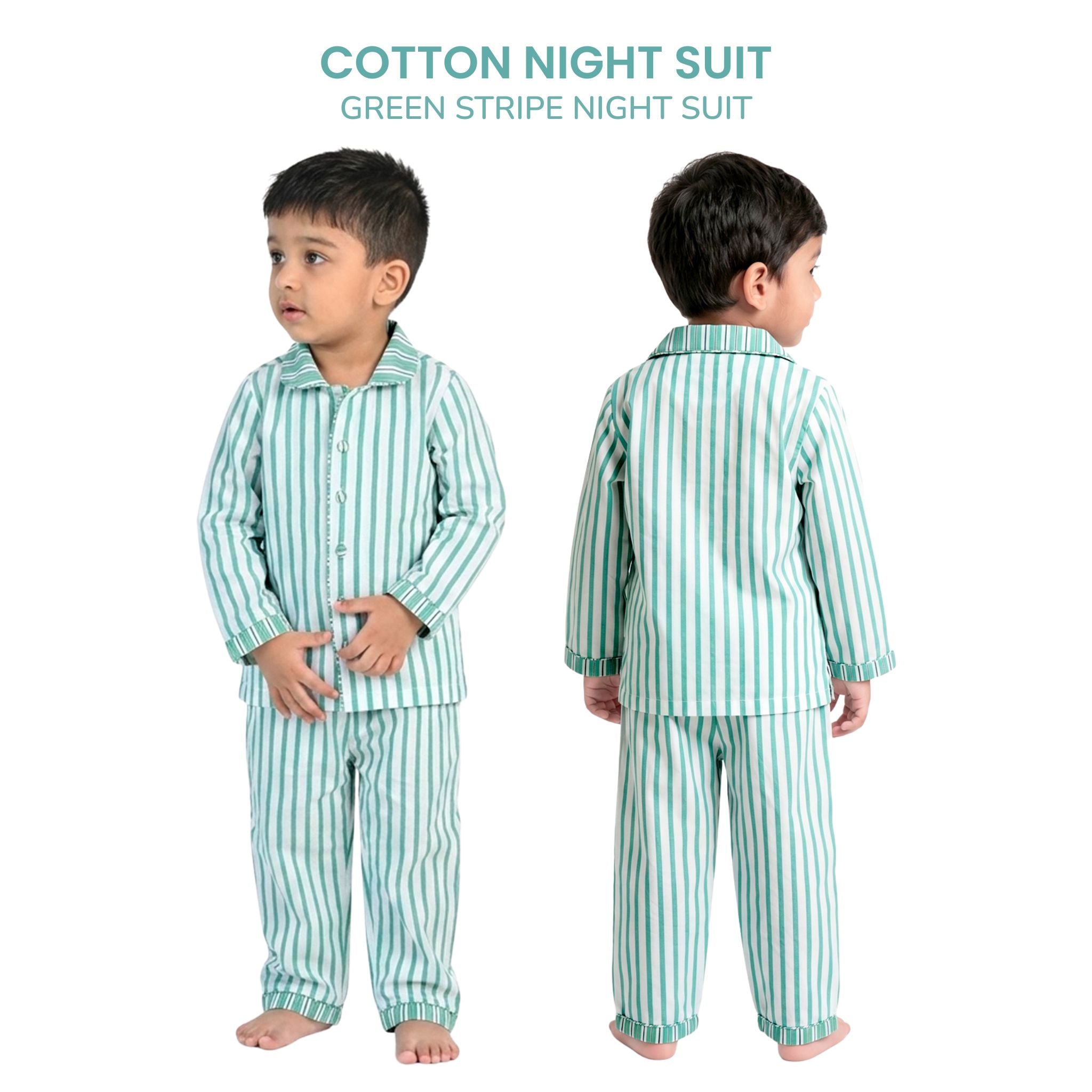 COTTON NIGHT SUIT - GREEN STRIPE | SLEEPWEAR | TULO BABY