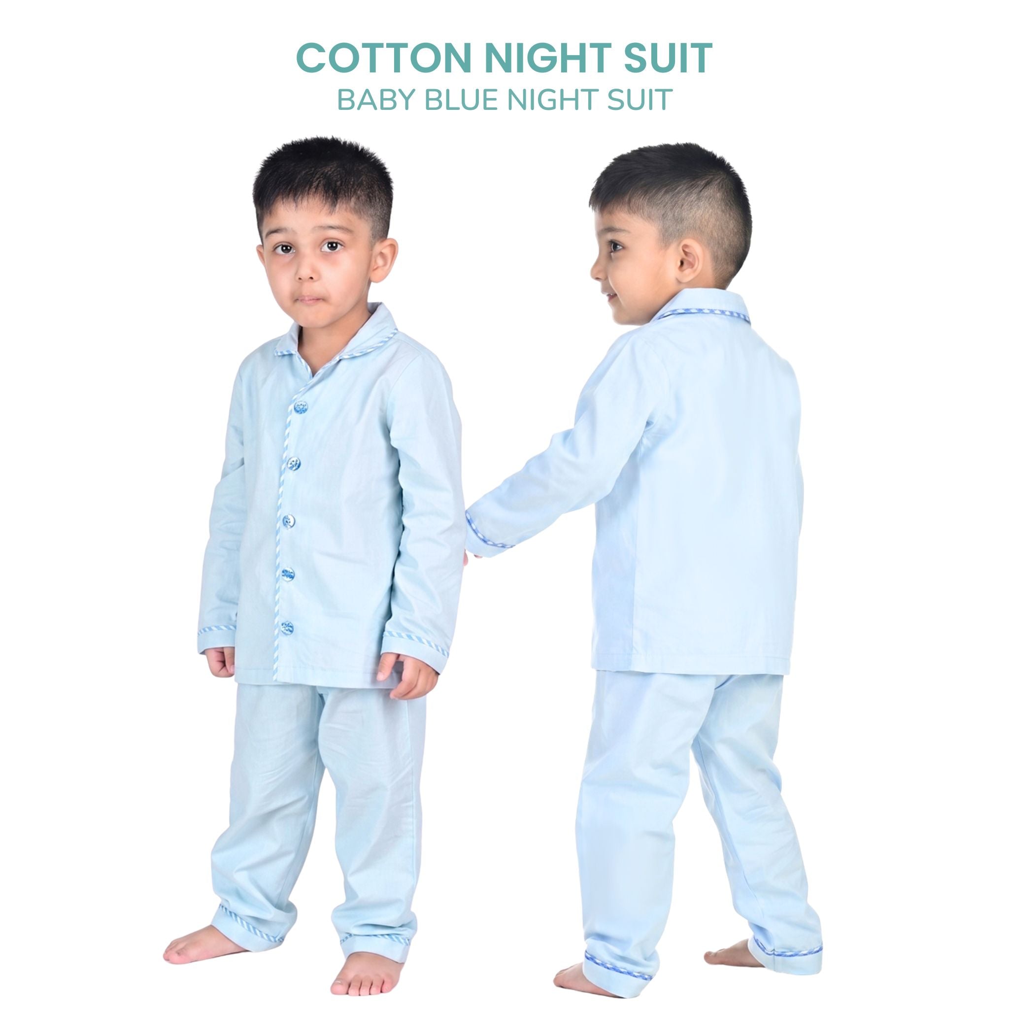 COTTON NIGHT SUIT - BABY BLUE | SLEEPWEAR | TULO BABY
