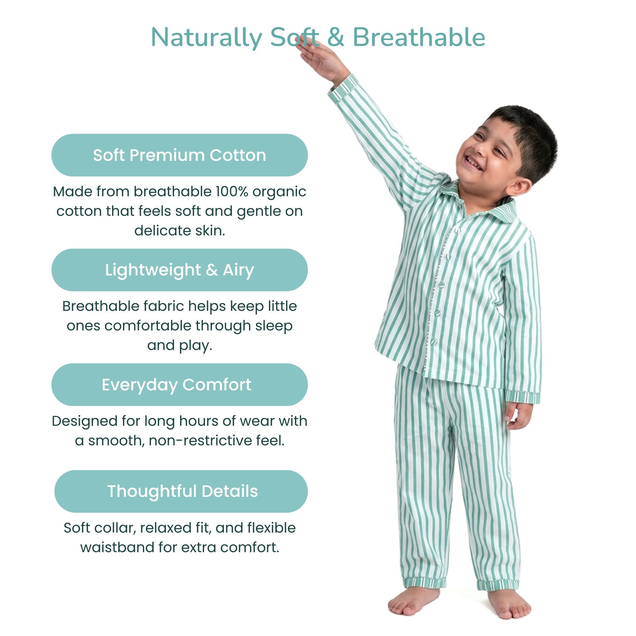 COTTON NIGHT SUIT - GREEN STRIPE | SLEEPWEAR | TULO BABY