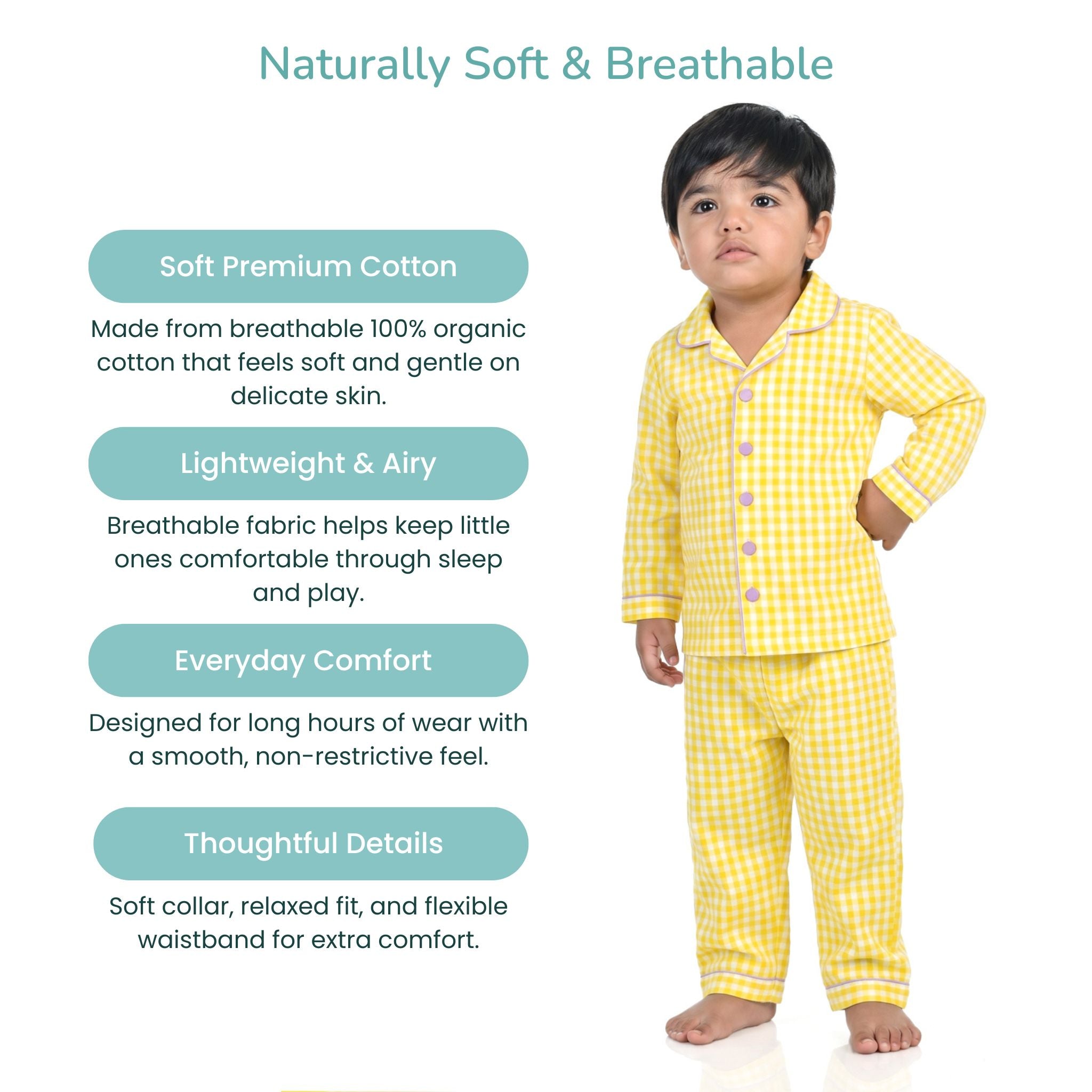 COTTON NIGHT SUIT - YELLOW GINGHAM | SLEEPWEAR | TULO BABY
