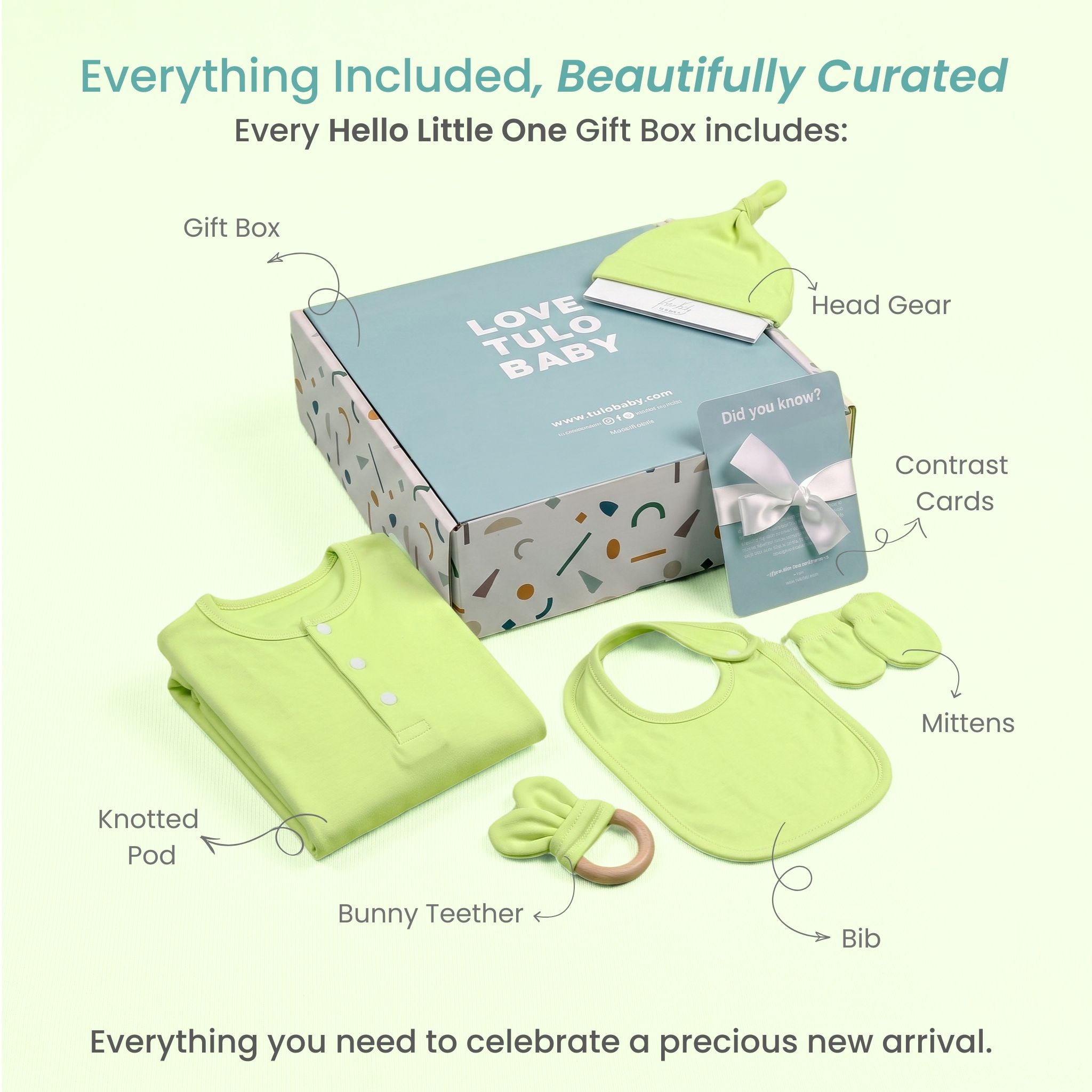 HELLO LITTLE ONE – SHADOW LIME | PREMIUM NEWBORN GIFT BOX | TULO BABY