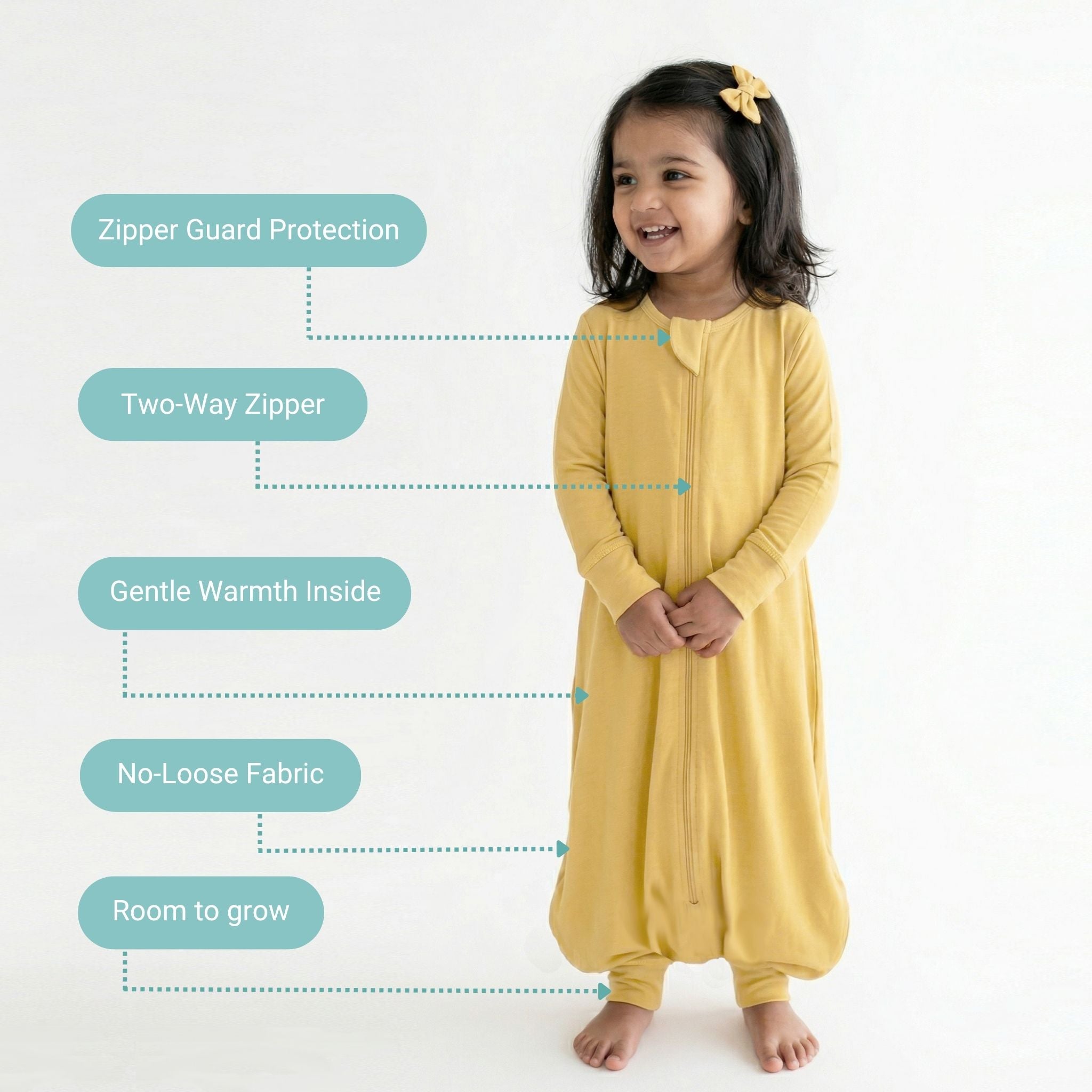 BABY SLEEPING BAG WITH FOOTIES AND SLEEVES (2.5 TOG) - YOLK YELLOW | TULO BABY