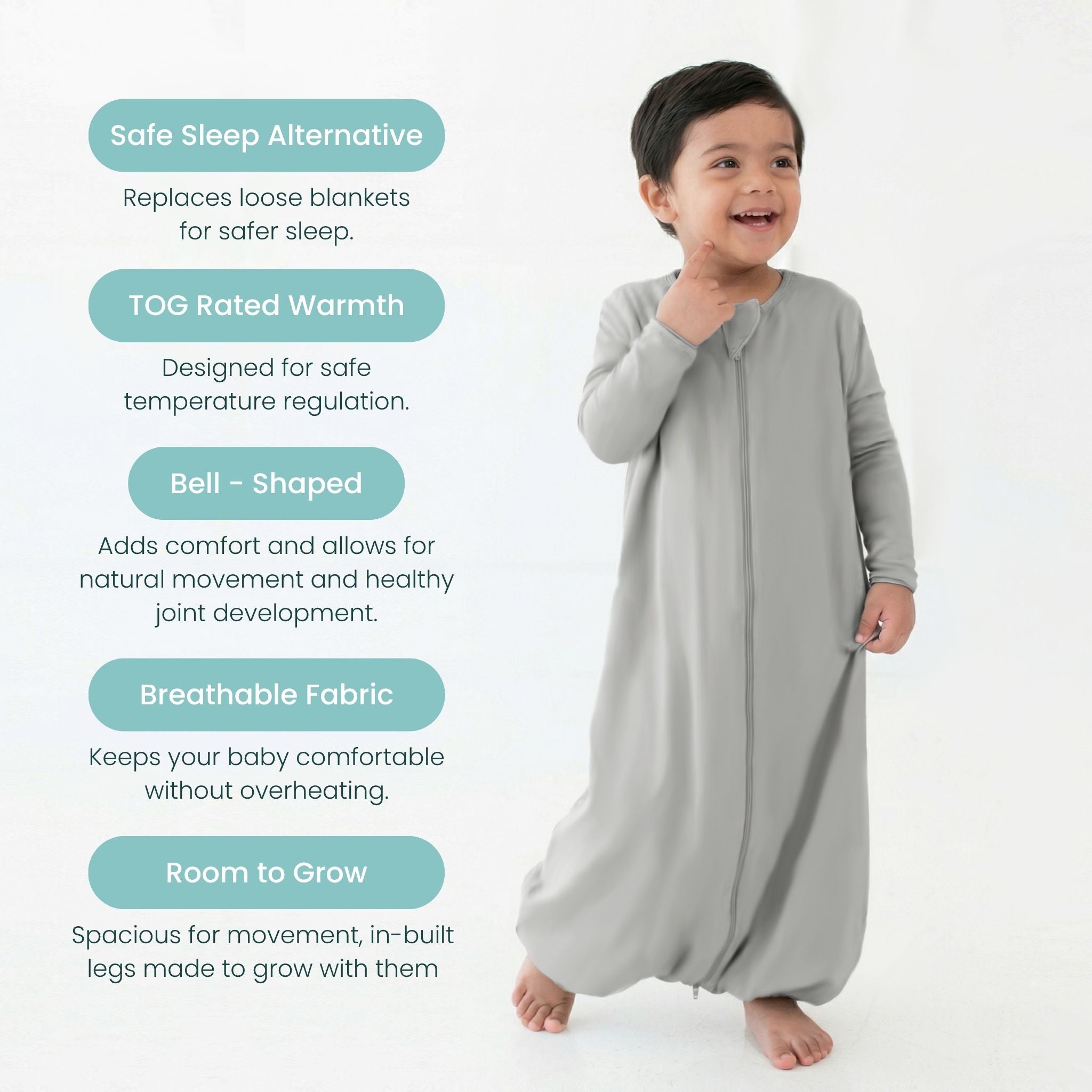 BABY SLEEPING BAG WITH FOOTIES AND SLEEVES (2.5 TOG) - SMOKY GREY | TULO BABY
