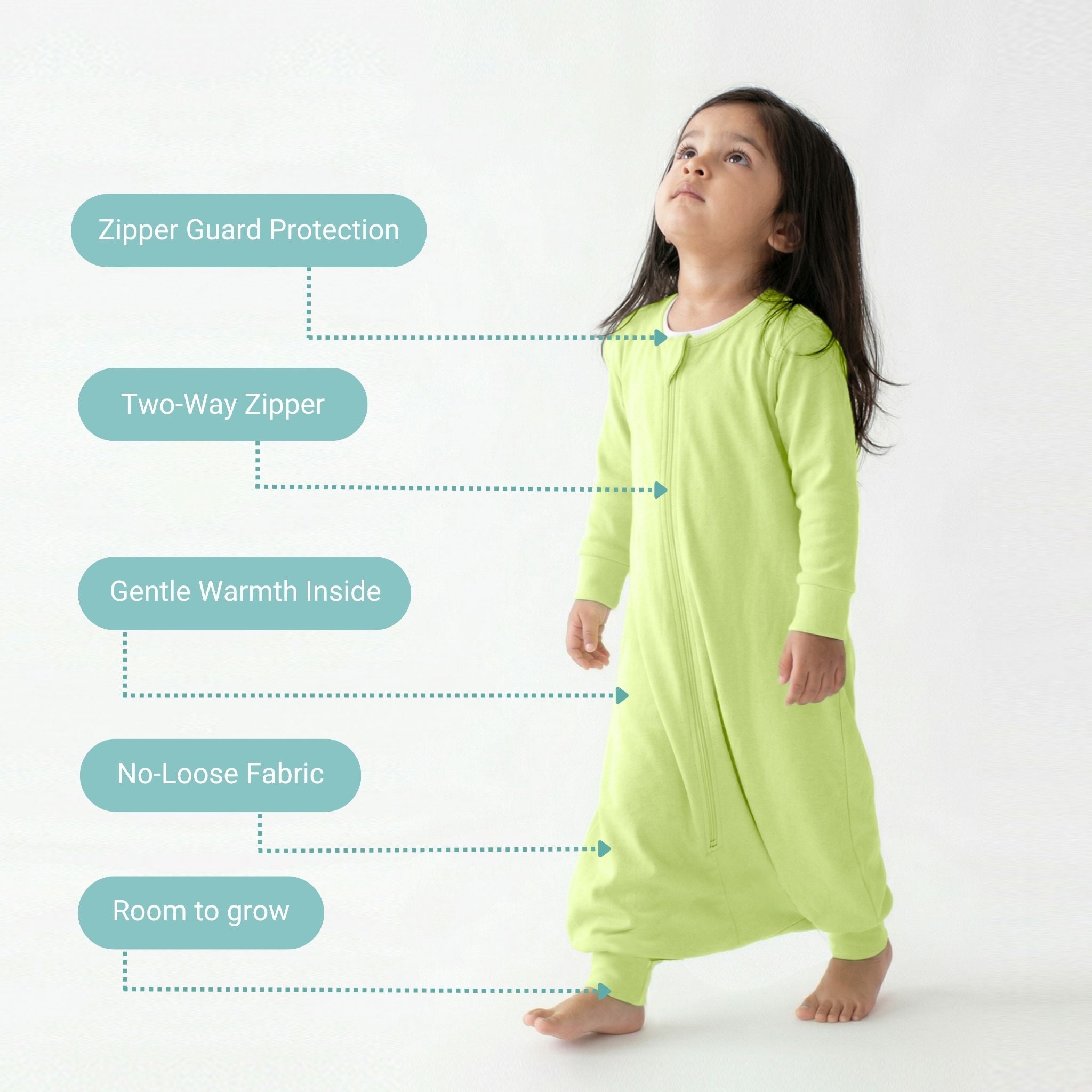 BABY SLEEPING BAG WITH FOOTIES AND SLEEVES (2.5 TOG) - SHADOW LIME | TULO BABY