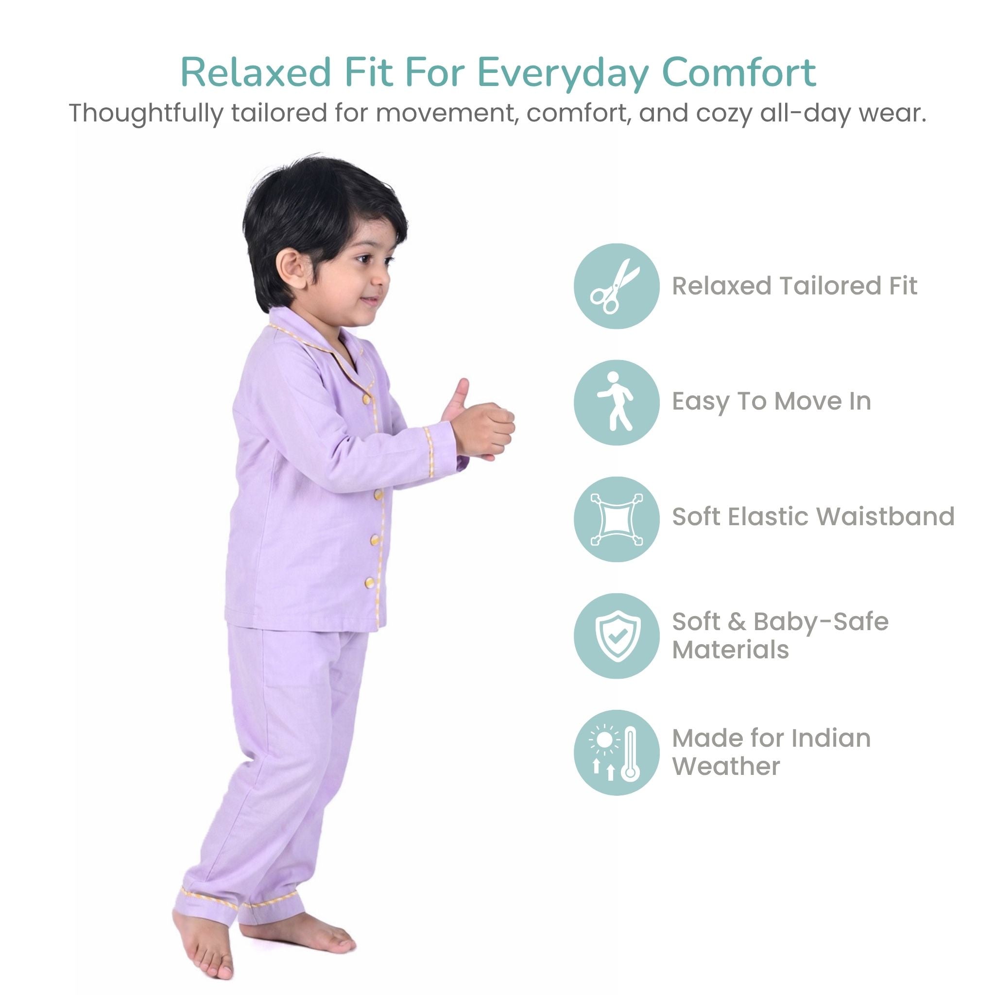 COTTON NIGHT SUIT - LILAC | SLEEPWEAR | TULO BABY