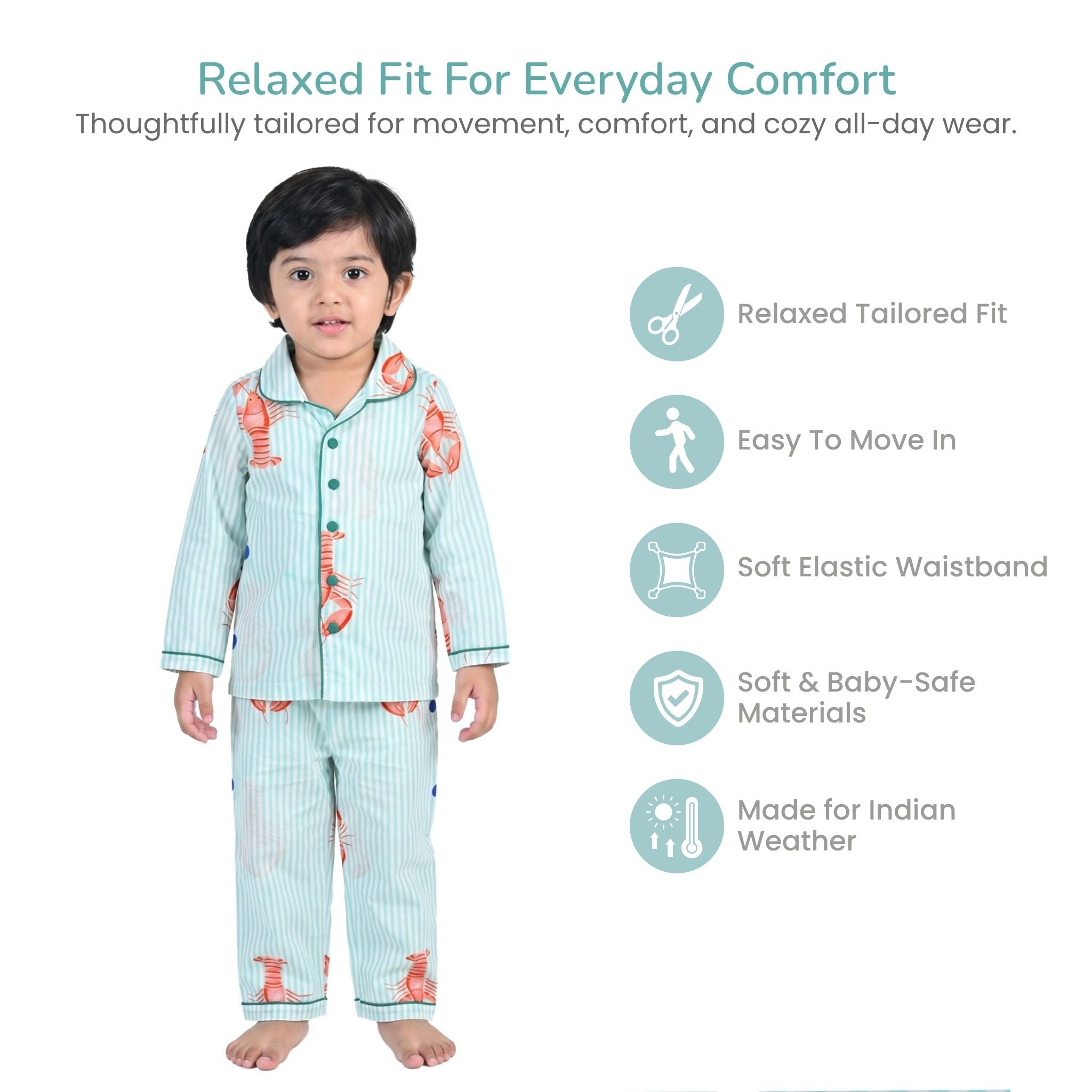 COTTON NIGHT SUIT - LOBSTER BAY | SLEEPWEAR | TULO BABY