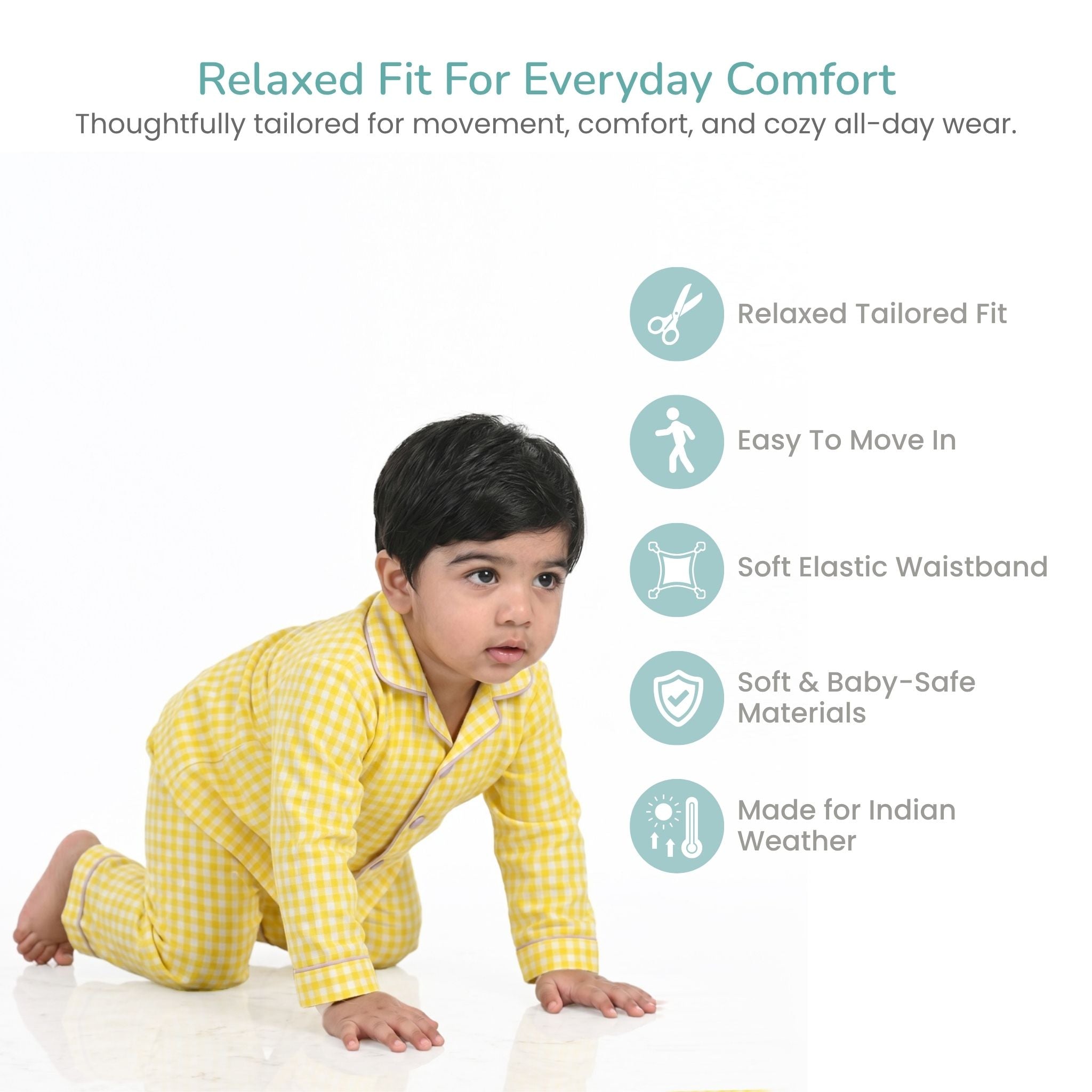 COTTON NIGHT SUIT - YELLOW GINGHAM | SLEEPWEAR | TULO BABY