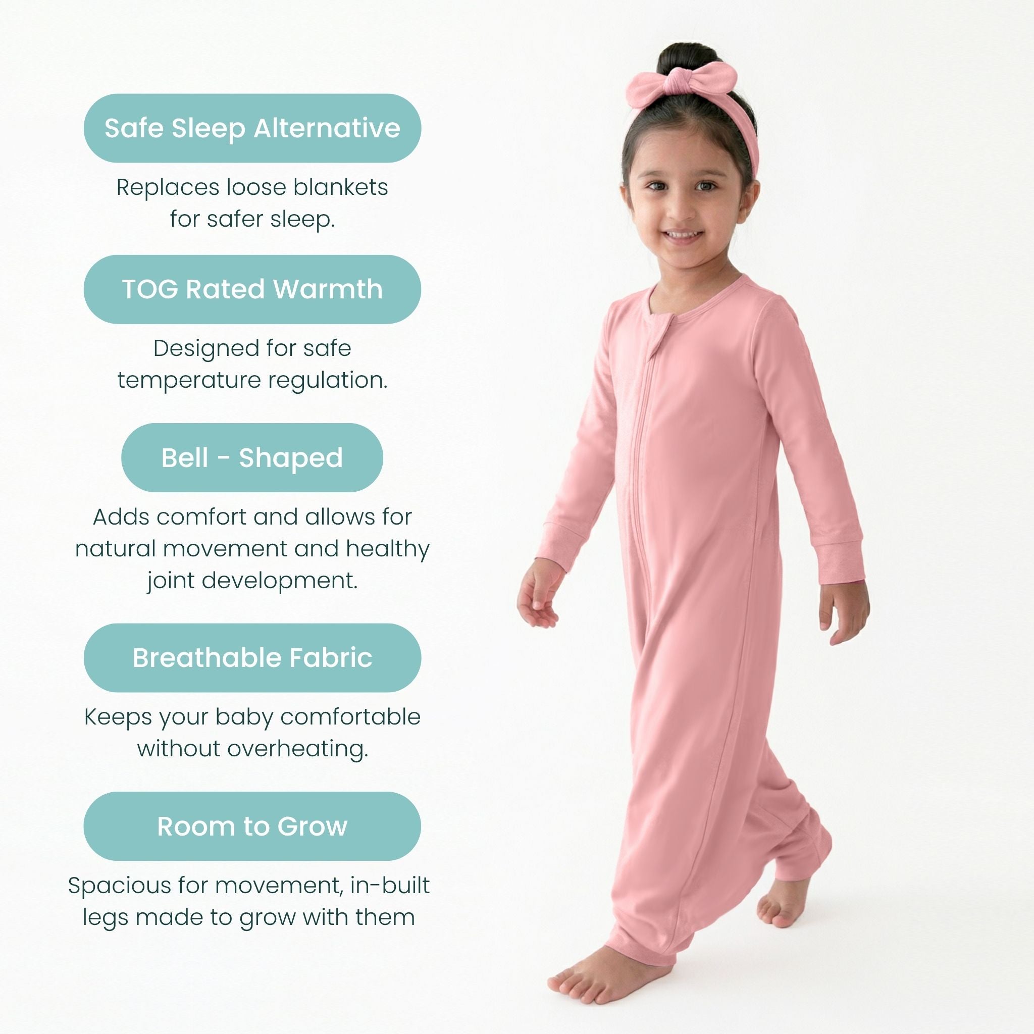 BABY SLEEPING BAG WITH FOOTIES AND SLEEVES (2.5 TOG) - DESSERT ROSE | TULO BABY