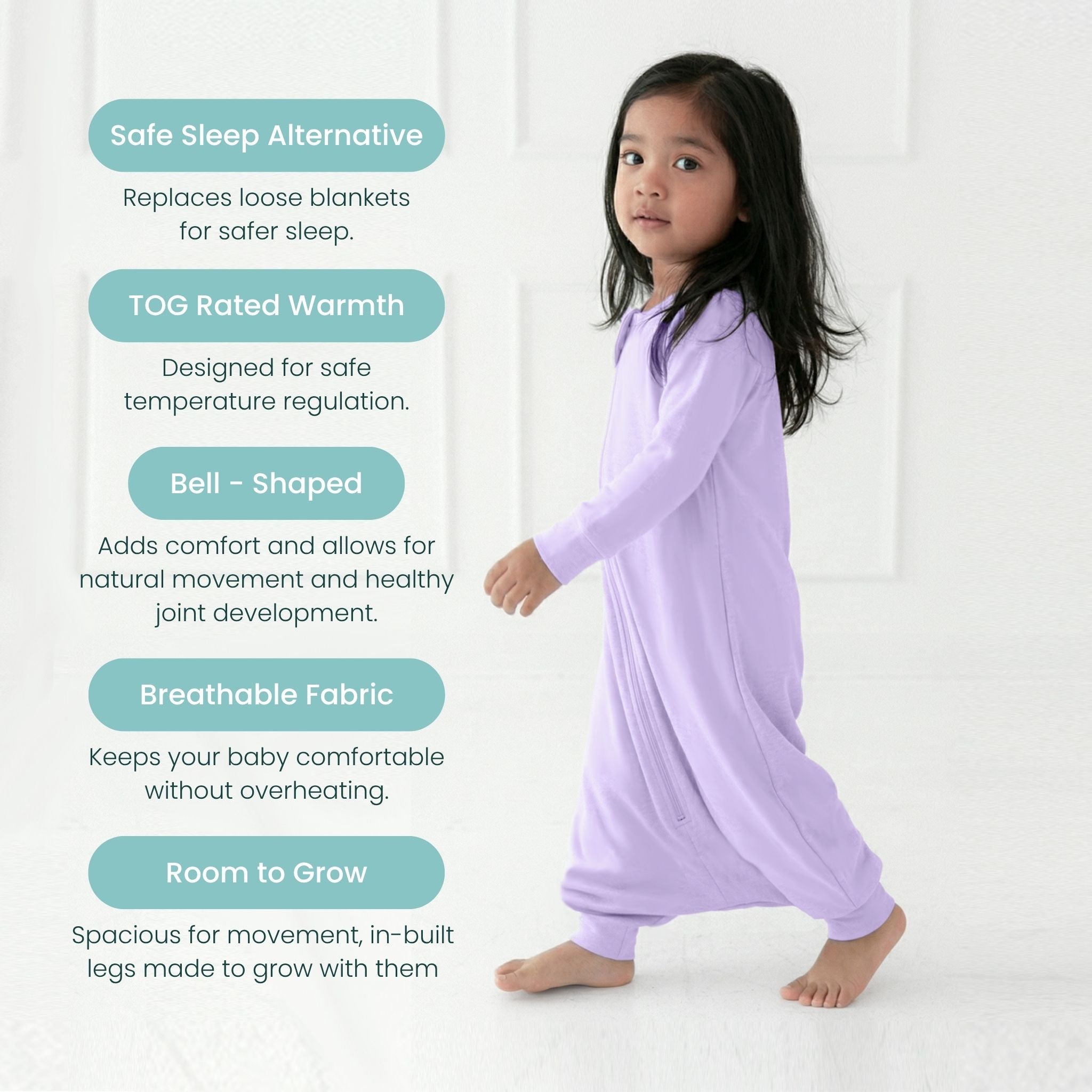 BABY SLEEPING BAG WITH FOOTIES AND SLEEVES (2.5 TOG) - LILAC | TULO BABY