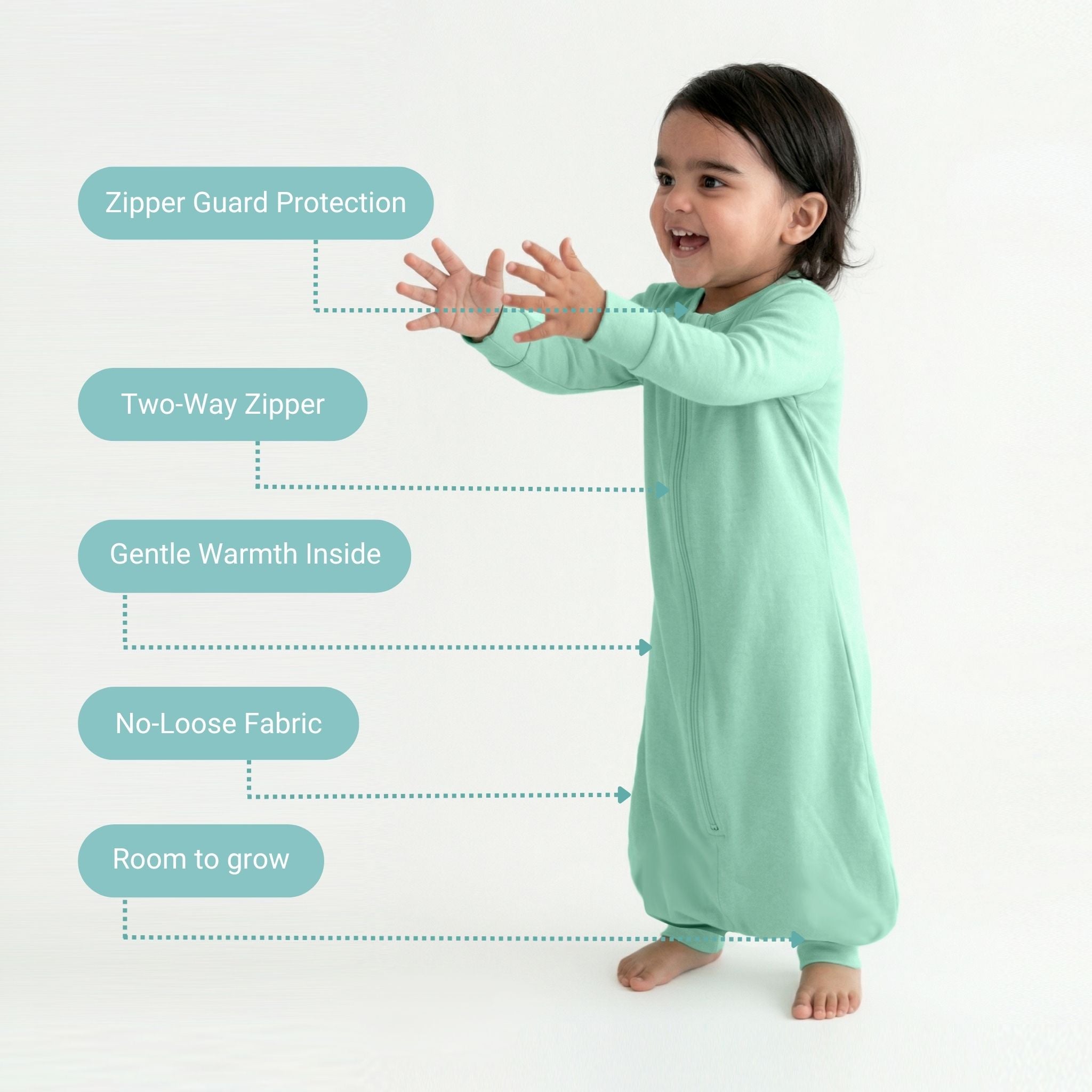 BABY SLEEPING BAG WITH FOOTIES AND SLEEVES (2.5 TOG) - SEA GREEN | TULO BABY