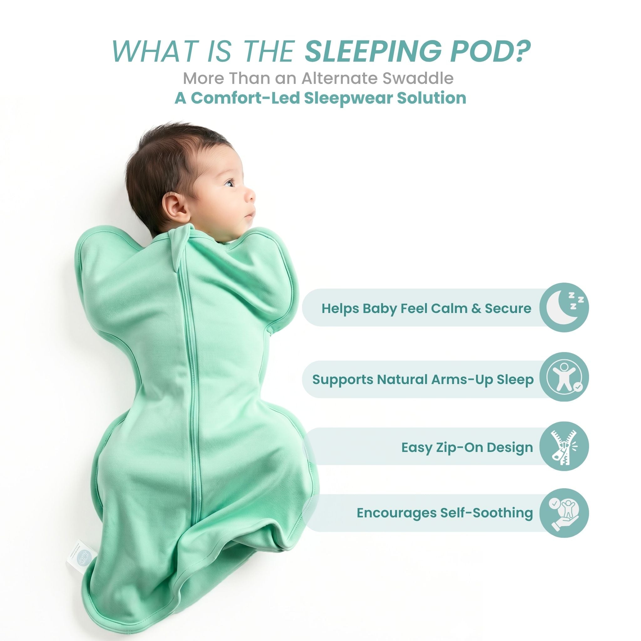 SLEEPING POD SWADDLE FOR BABIES (0.6 TOG) - SEA GREEN  | TULO BABY