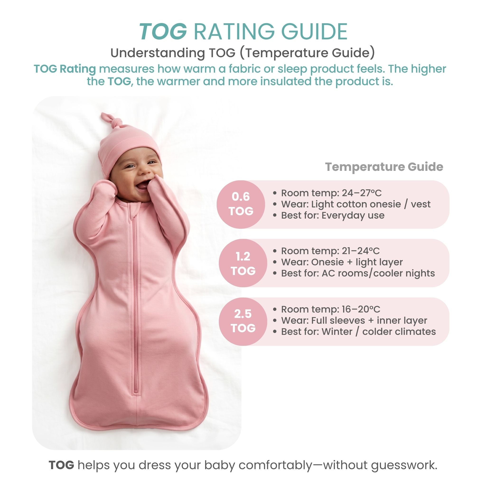 SLEEPING POD SWADDLE FOR BABIES (2.5 TOG) - DESSERT ROSE | TULO BABY