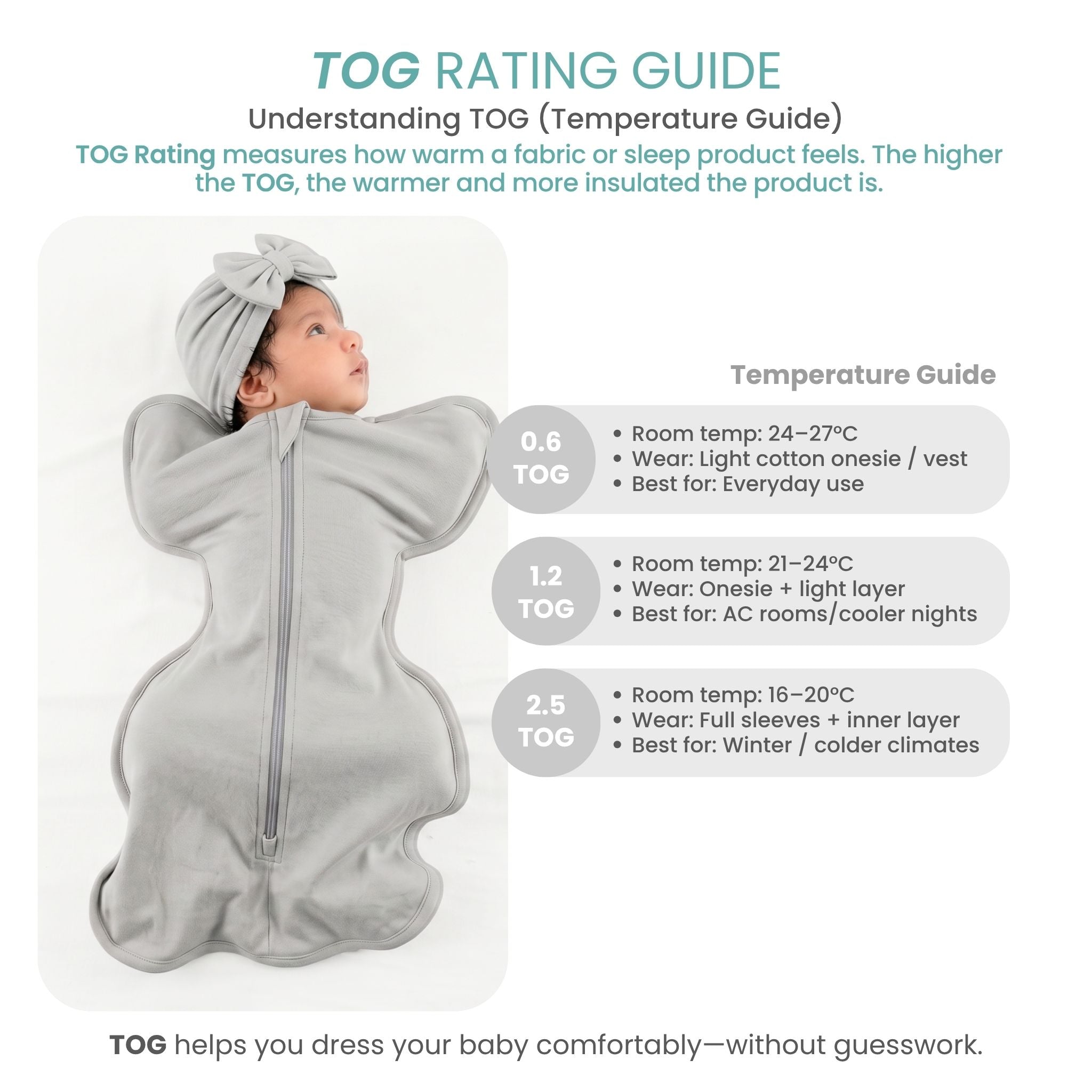 SLEEPING POD SWADDLE FOR BABIES (2.5 TOG) - SMOKY GREY | TULO BABY