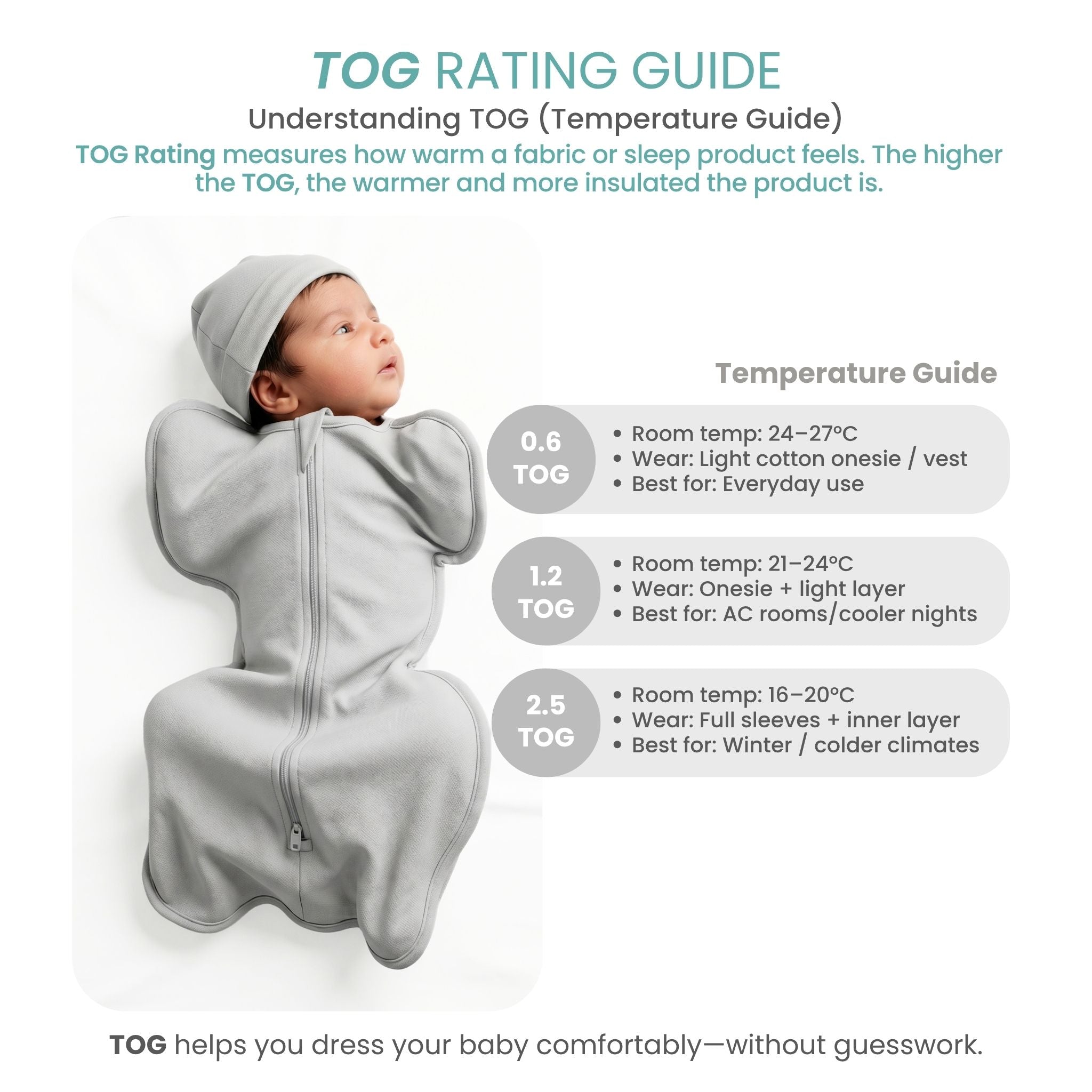 SLEEPING POD SWADDLE FOR BABIES (1.2 TOG) - SMOKY GREY | TULO BABY