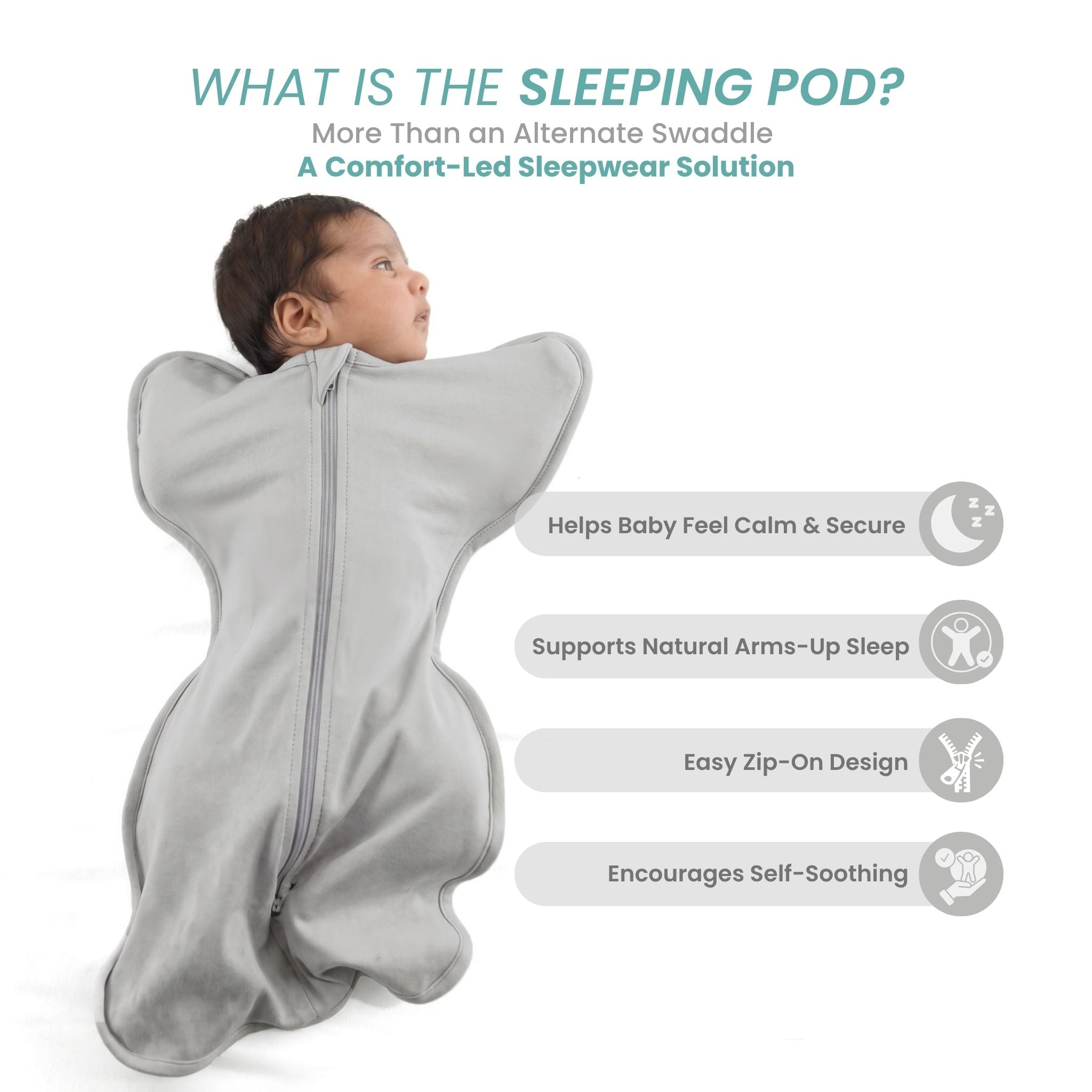 SLEEPING POD SWADDLE FOR BABIES (0.6 TOG) - SMOKY GREY  | TULO BABY