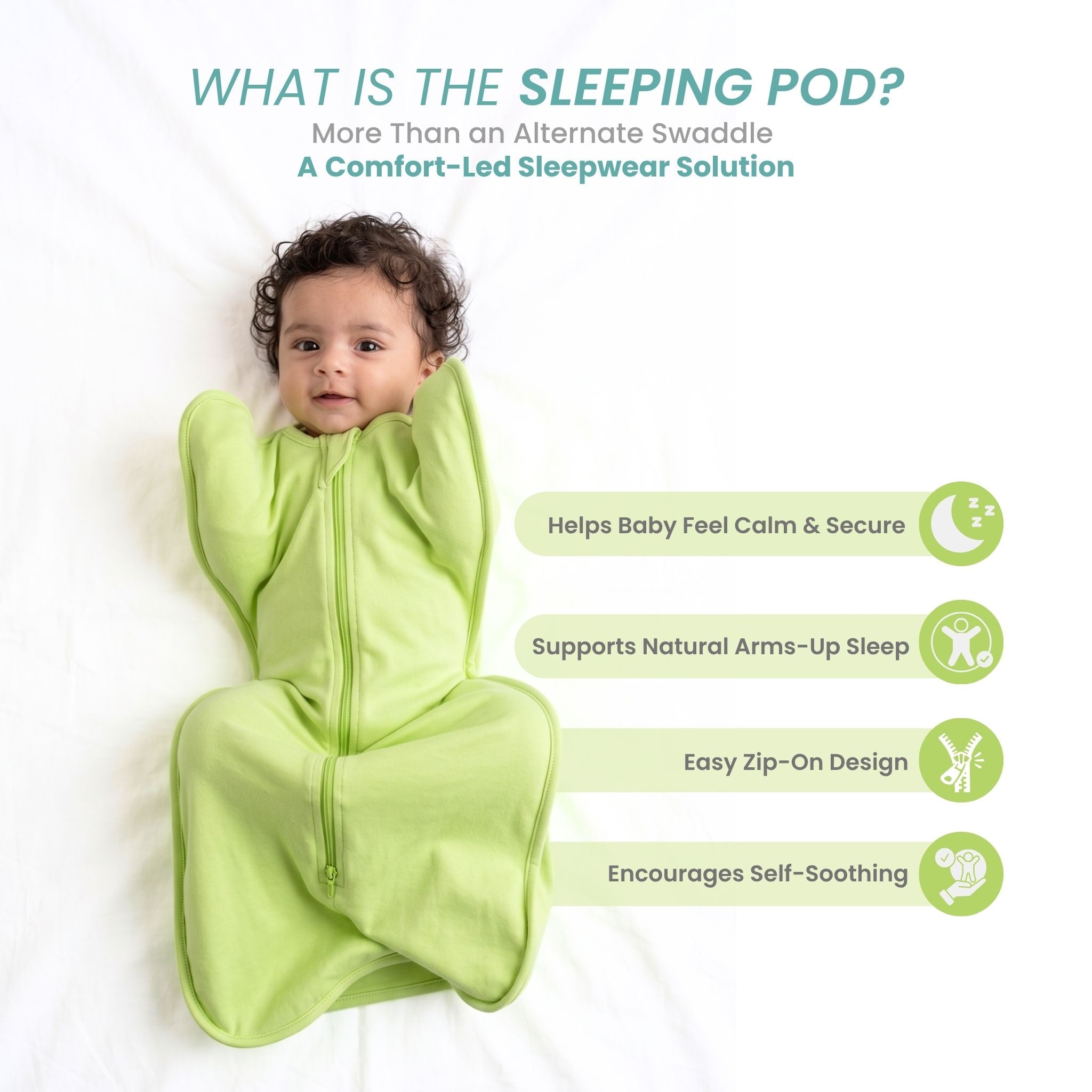 SLEEPING POD SWADDLE FOR BABIES (0.6 TOG) - SHADOW LIME  | TULO BABY