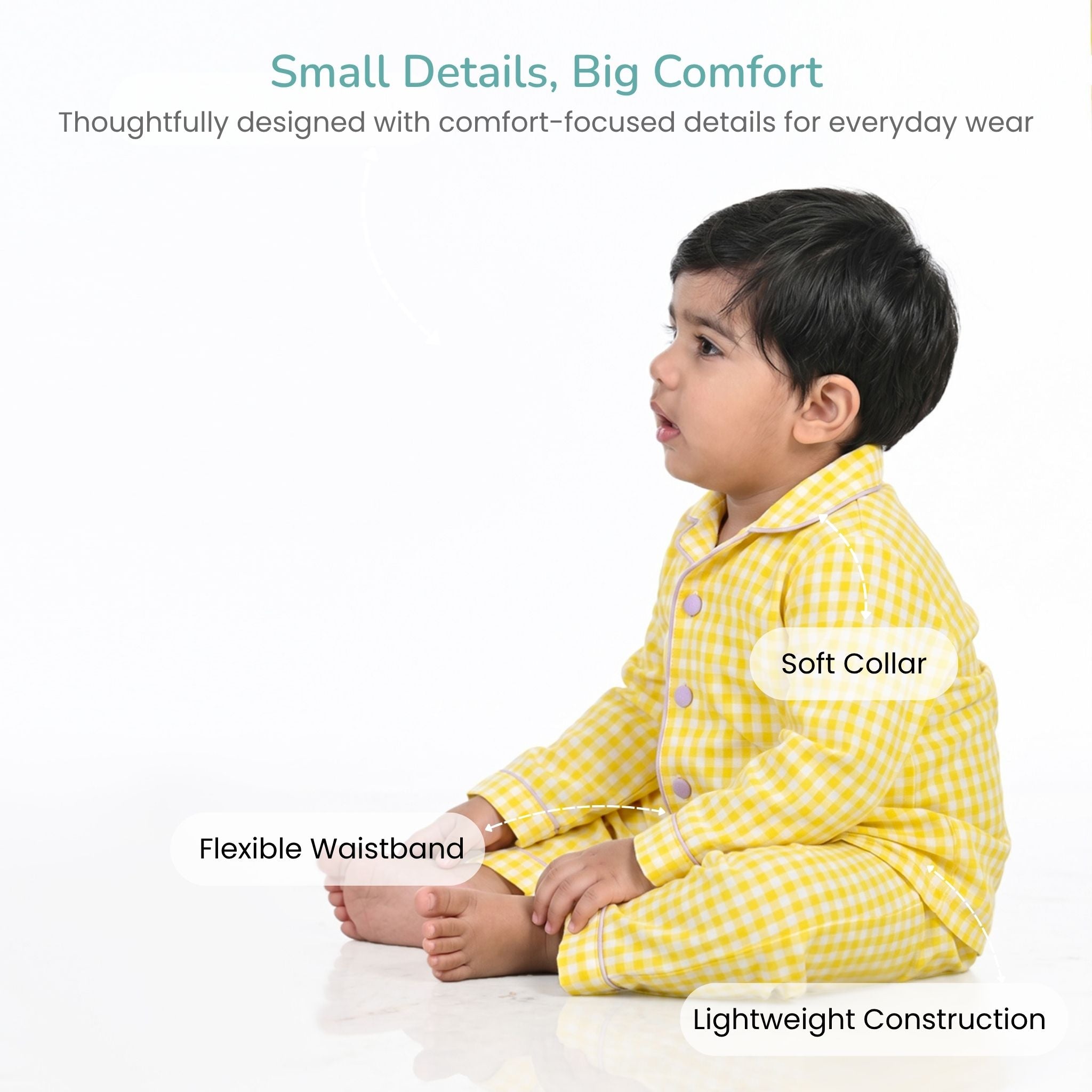 COTTON NIGHT SUIT - YELLOW GINGHAM | SLEEPWEAR | TULO BABY
