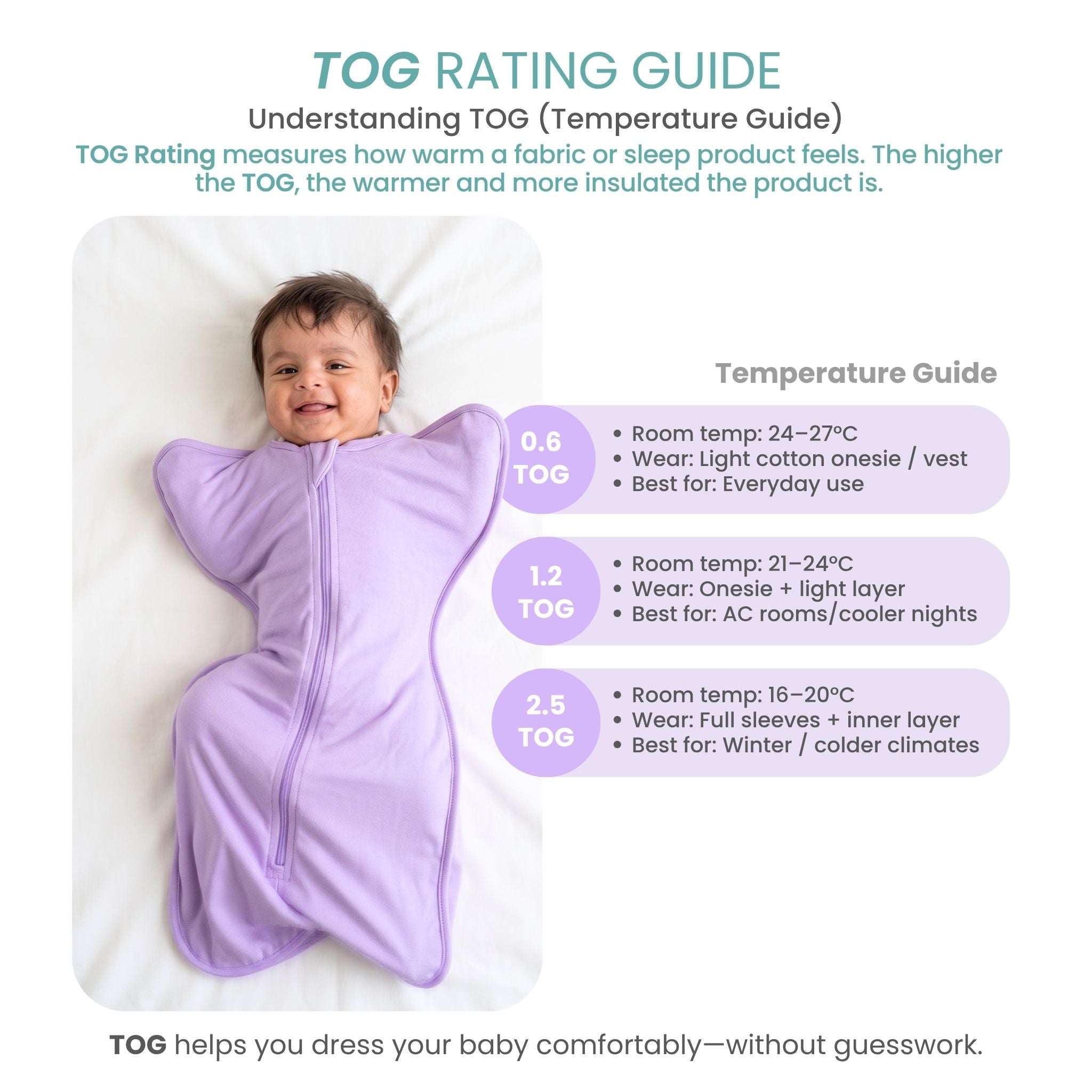 SLEEPING POD SWADDLE FOR BABIES (1.2 TOG) - LILAC  | TULO BABY