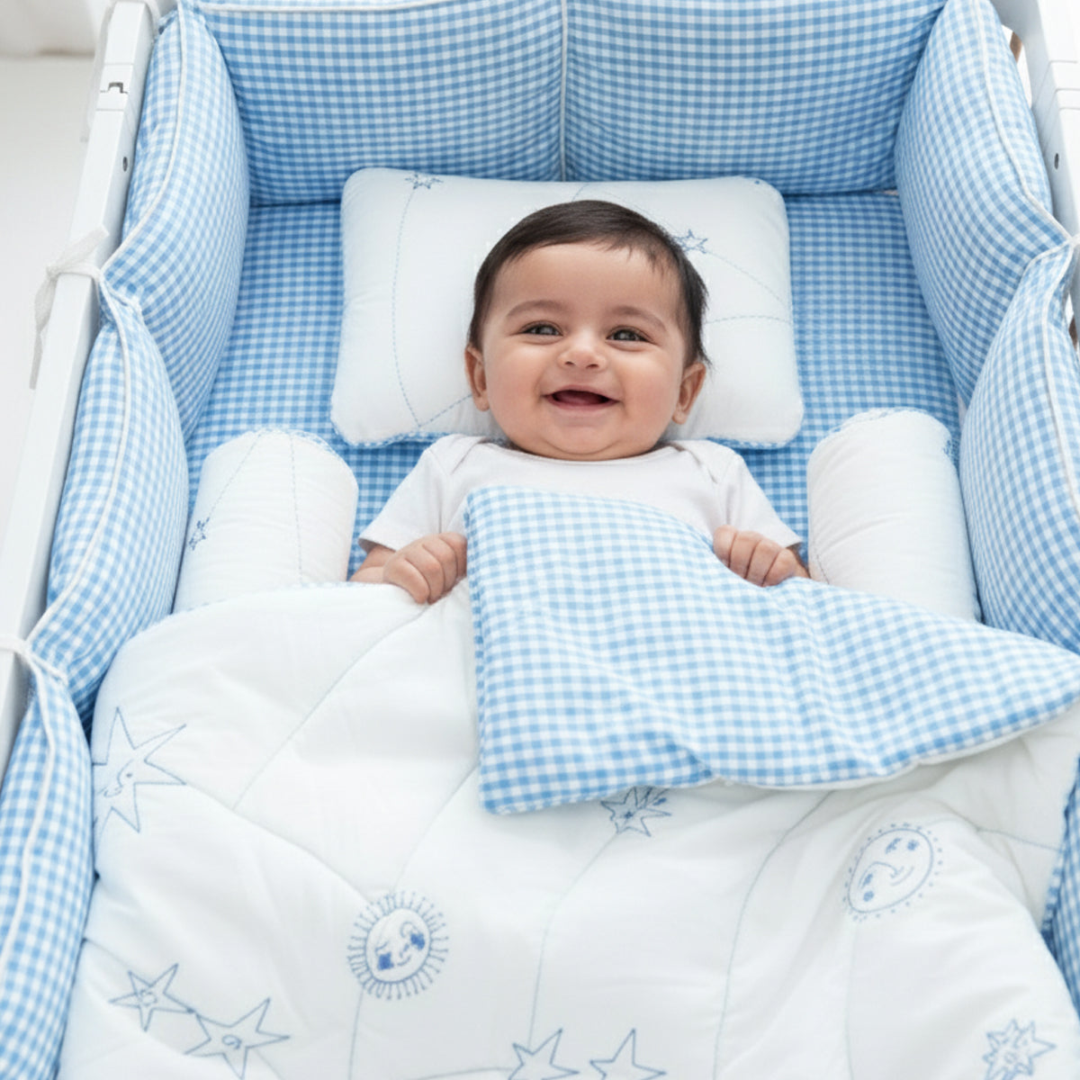 TULO BABY CRIB BUMPER – BLUE GINGHAM