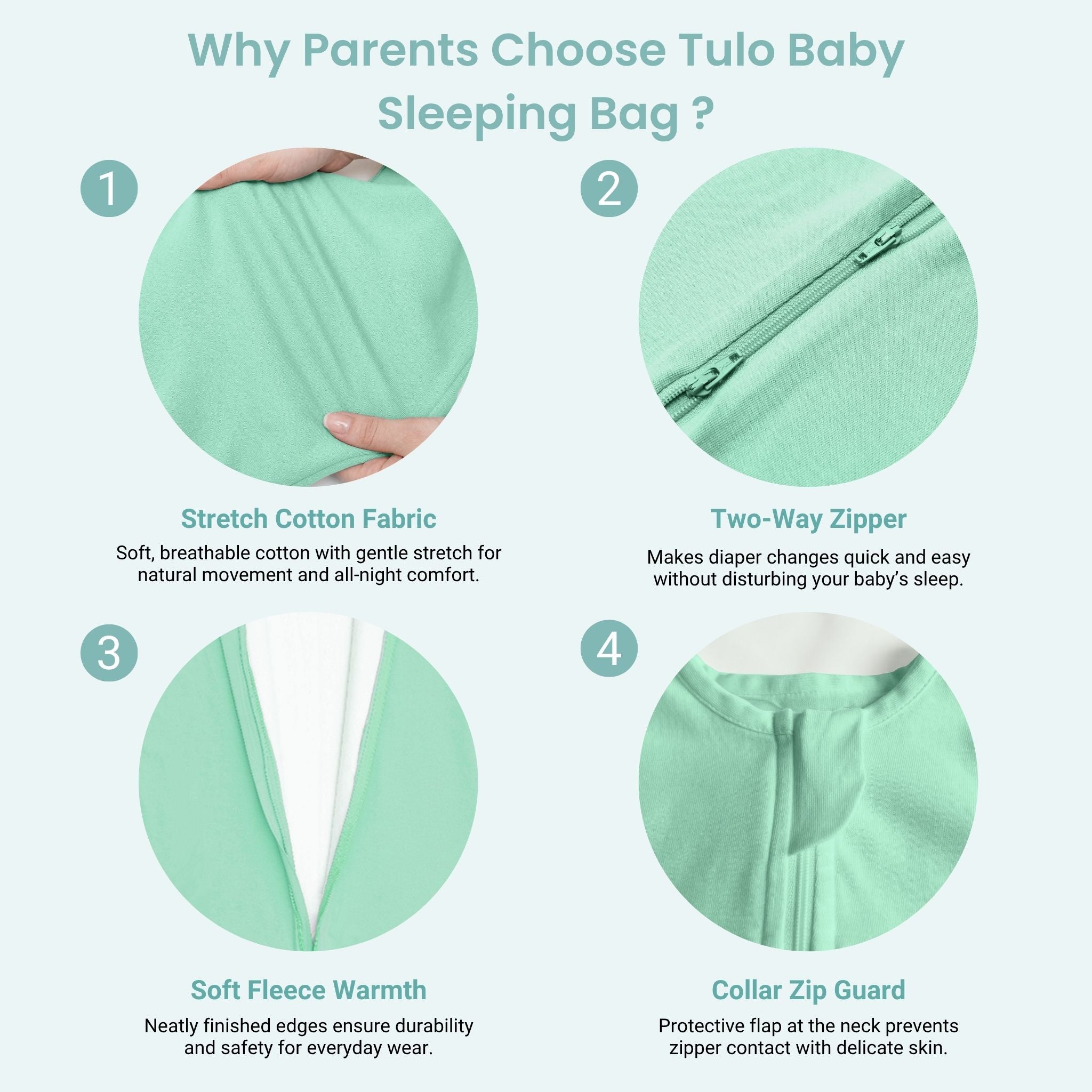 BABY SLEEPING BAG WITH FOOTIES AND SLEEVES (2.5 TOG) - SEA GREEN | TULO BABY