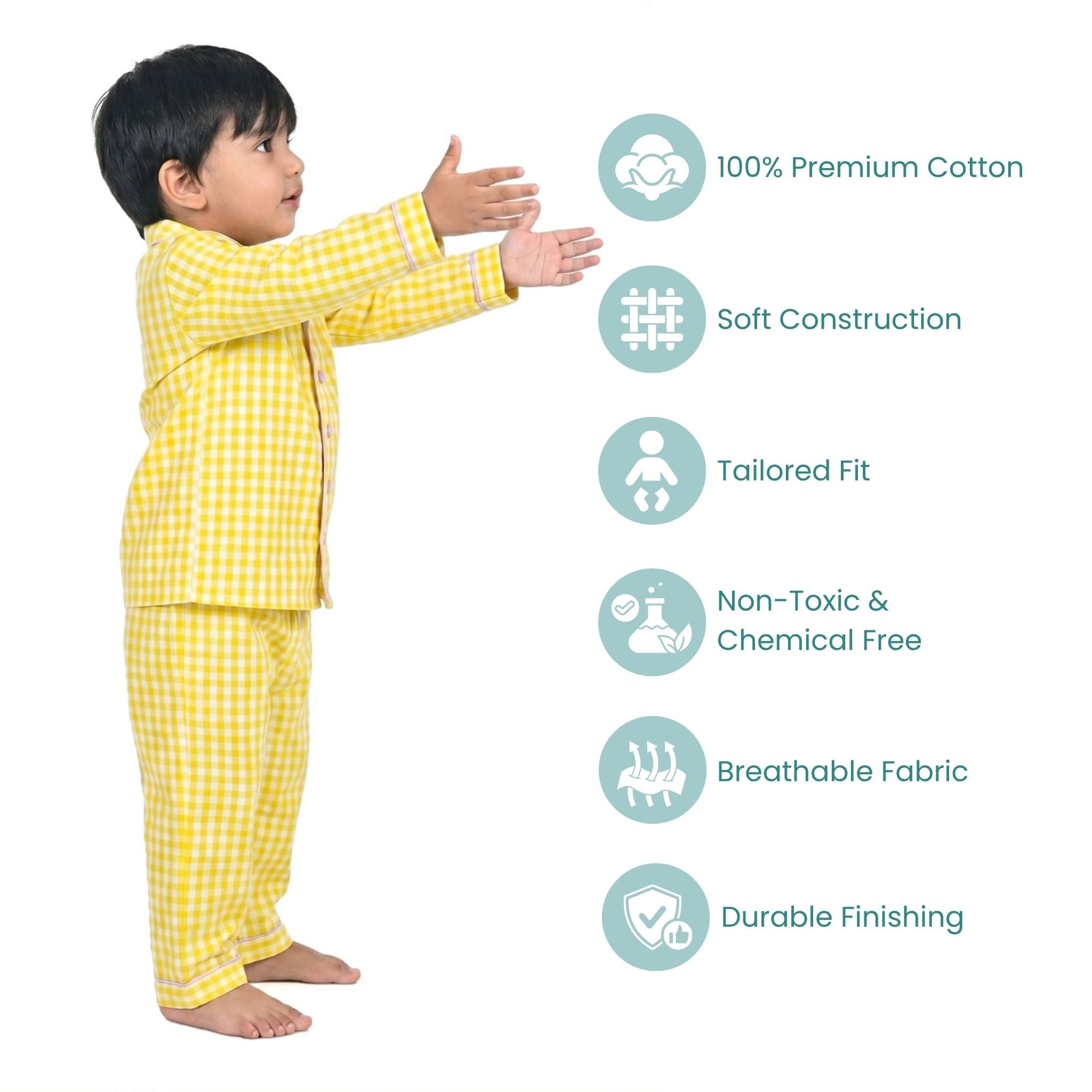 COTTON NIGHT SUIT - YELLOW GINGHAM | SLEEPWEAR | TULO BABY