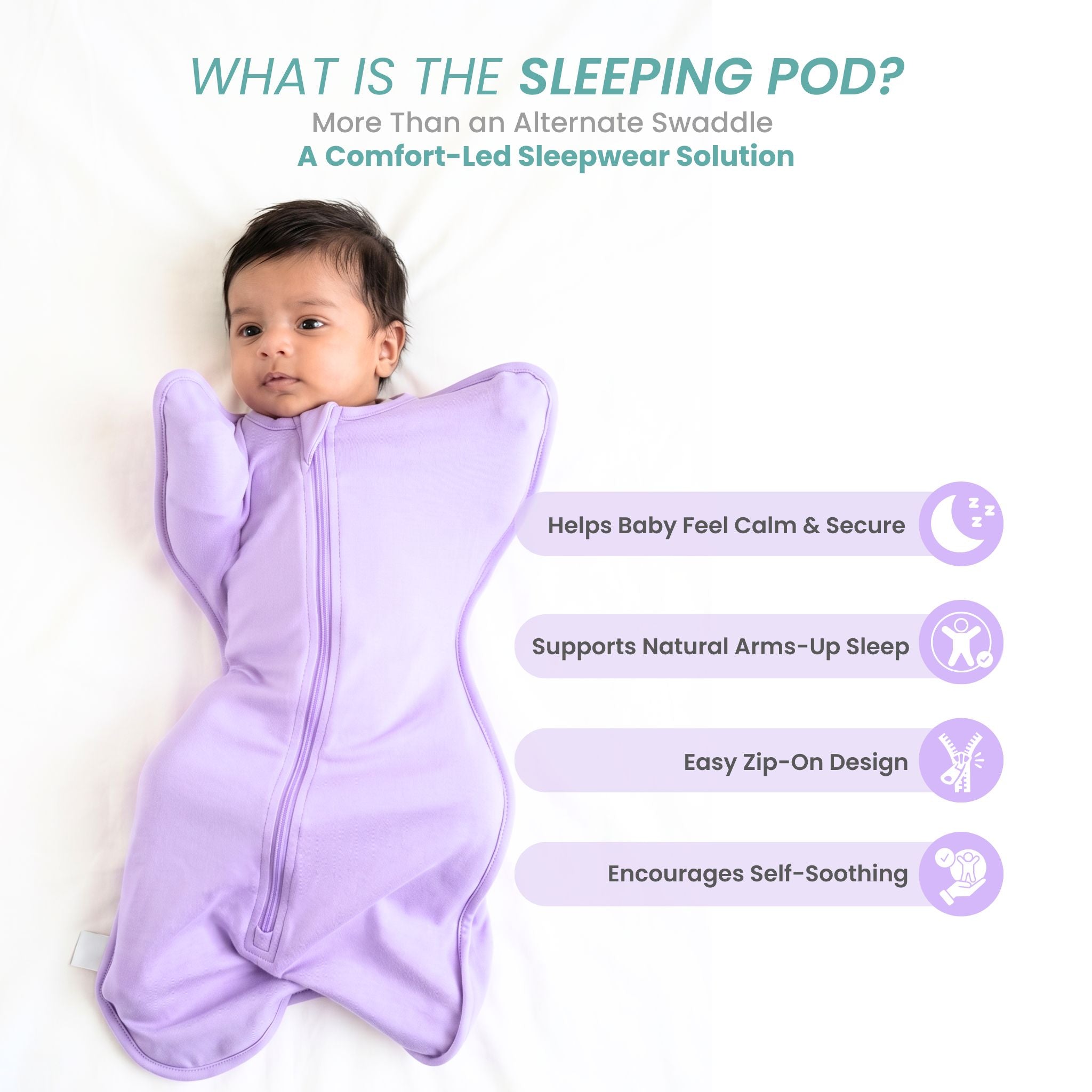 SLEEPING POD SWADDLE FOR BABIES (1.2 TOG) - LILAC  | TULO BABY