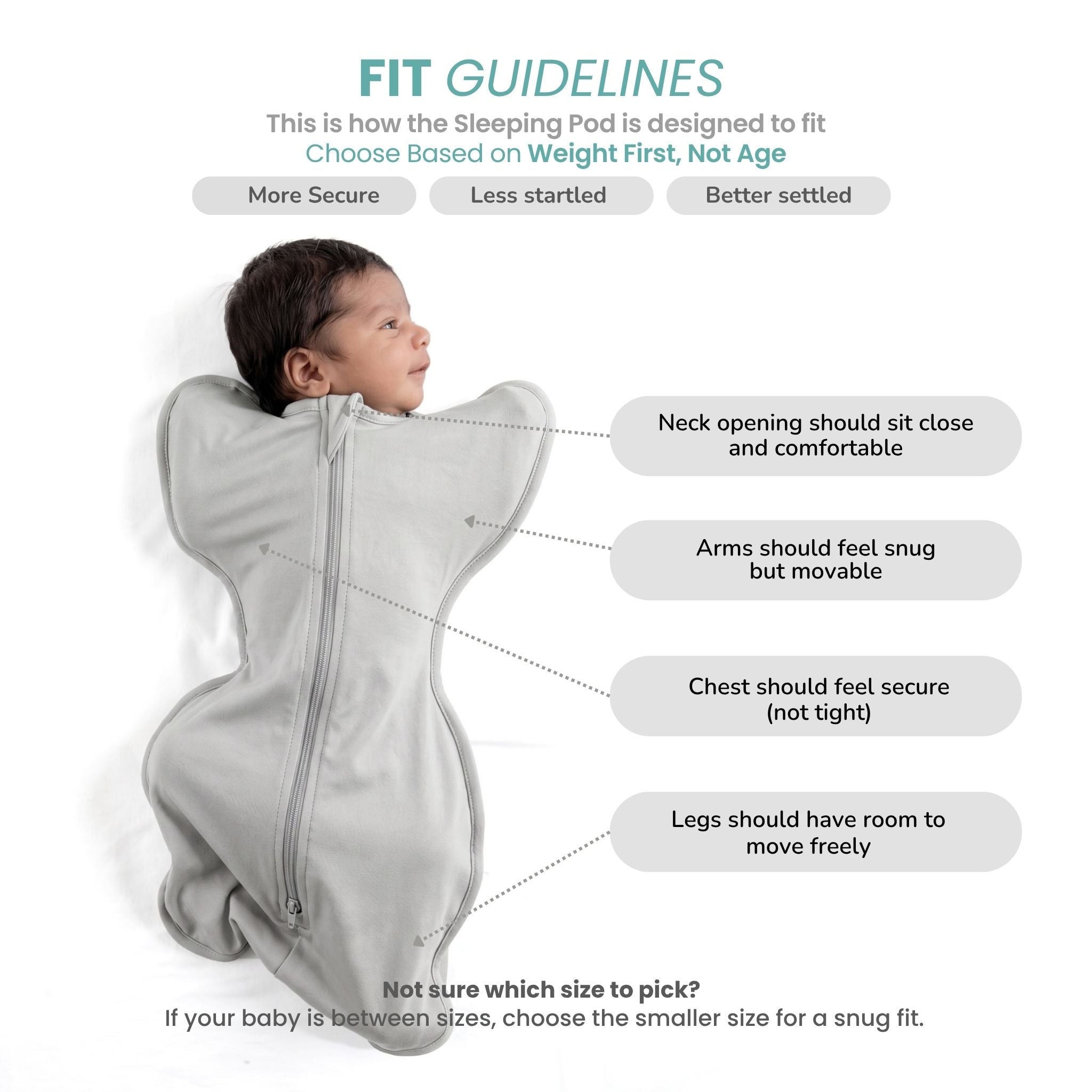 SLEEPING POD SWADDLE FOR BABIES (1.2 TOG) - SMOKY GREY | TULO BABY
