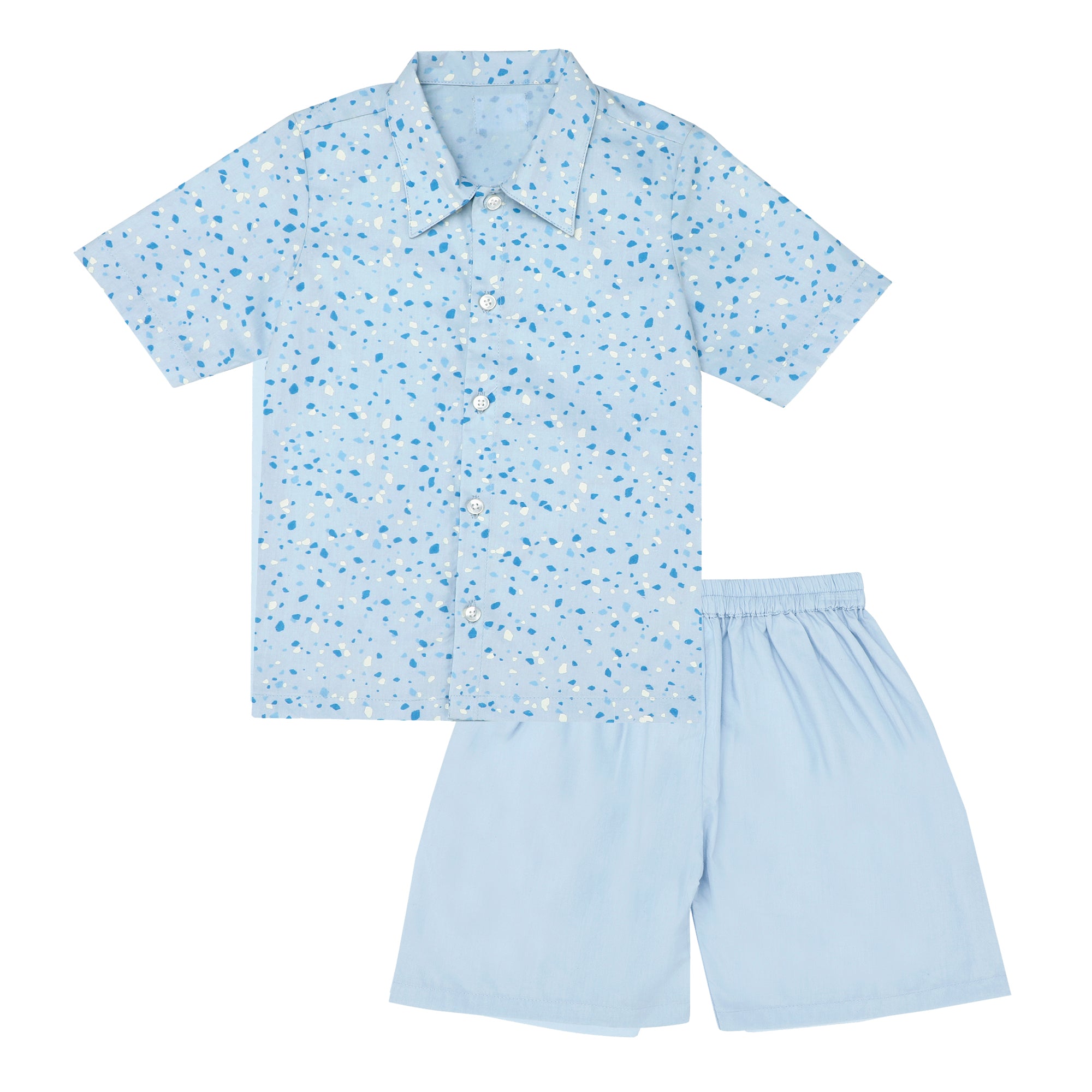 BABY BLUE TERRAZZO SHIRT AND SHORTS SET