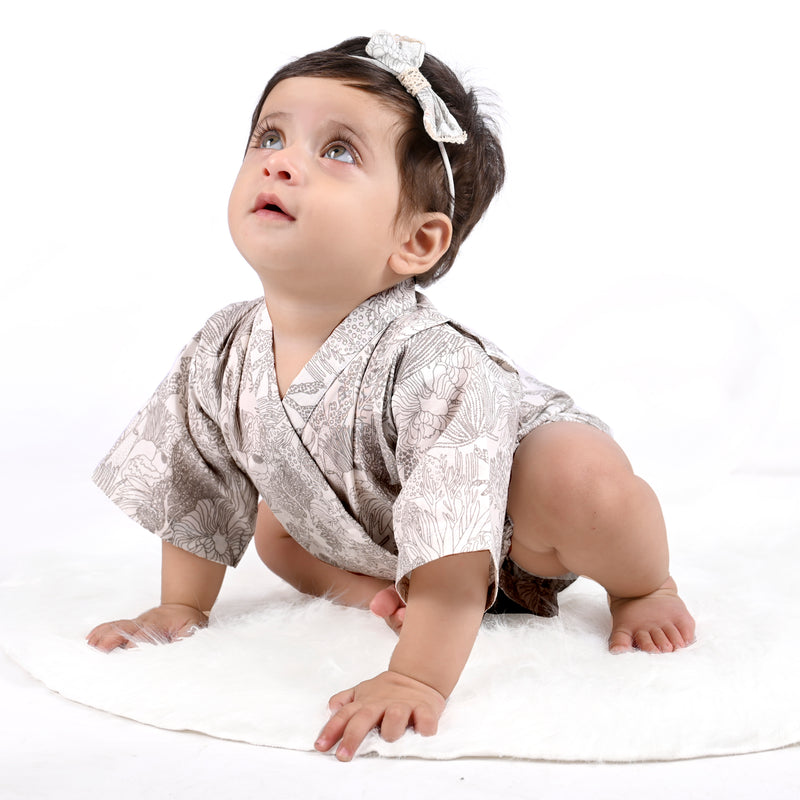 SMOKY GREY CORAL KIMONO ONESIE