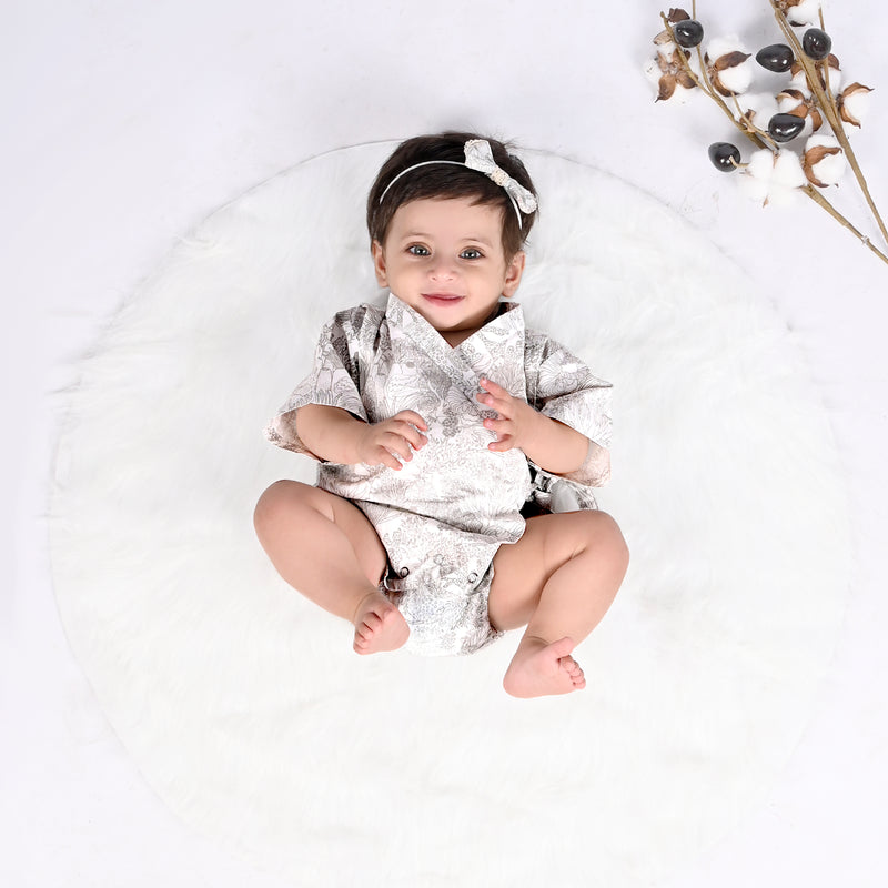 SMOKY GREY CORAL KIMONO ONESIE
