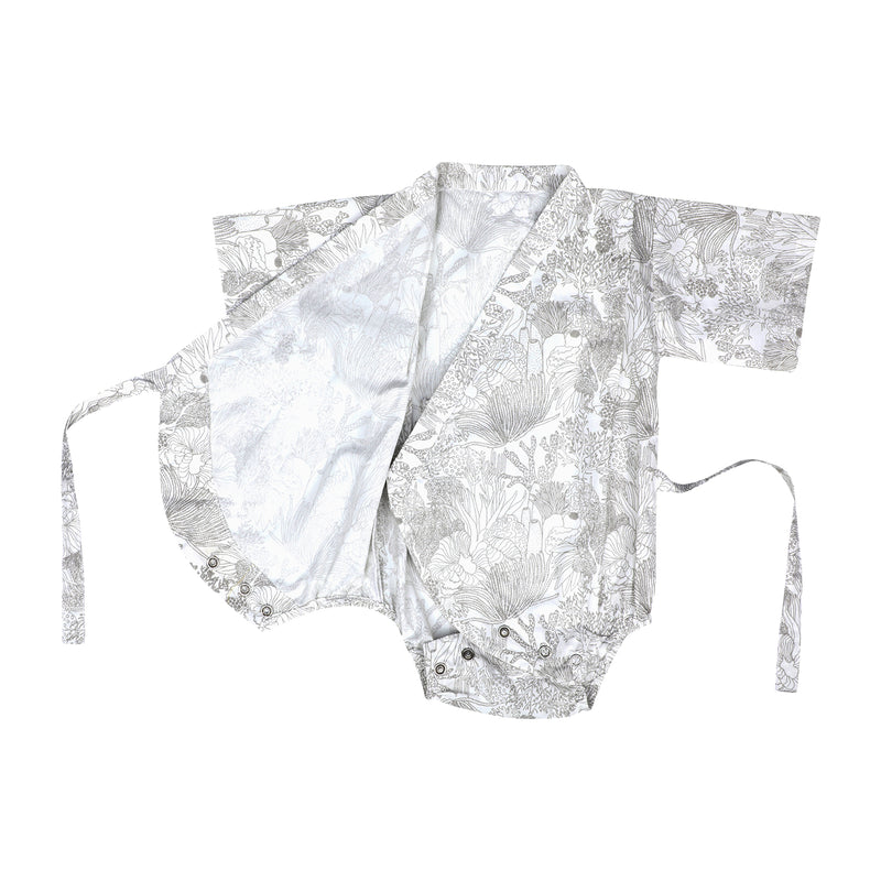 SMOKY GREY CORAL KIMONO ONESIE