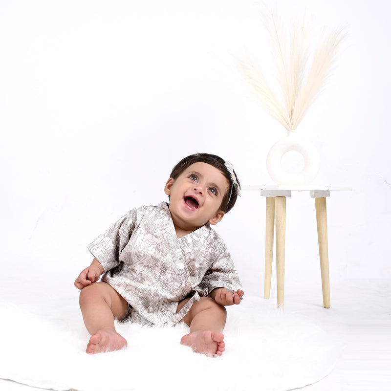 SMOKY GREY CORAL KIMONO ONESIE