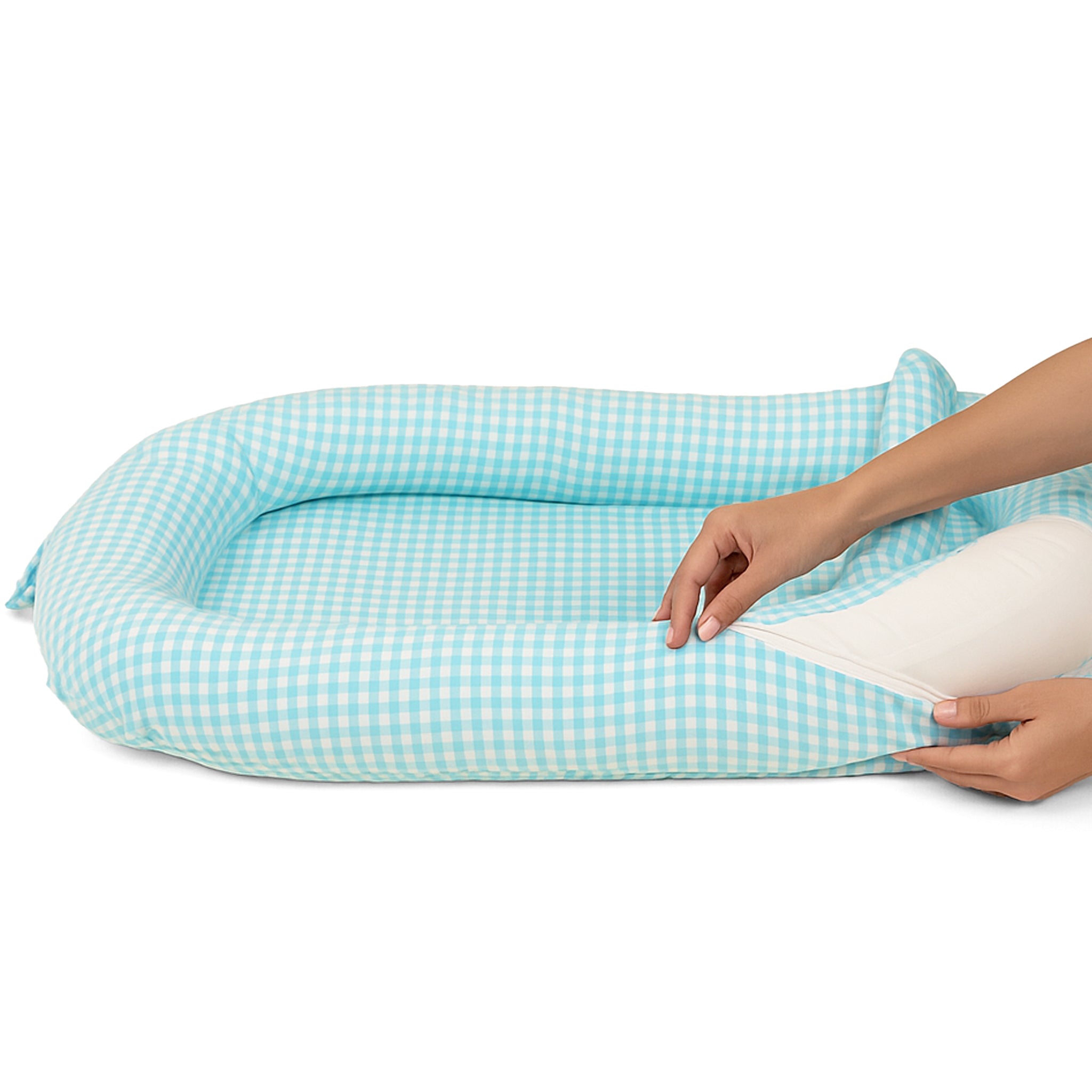BABY NEST - AQUA GINGHAM NESTO PAD COVER | TULO BABY