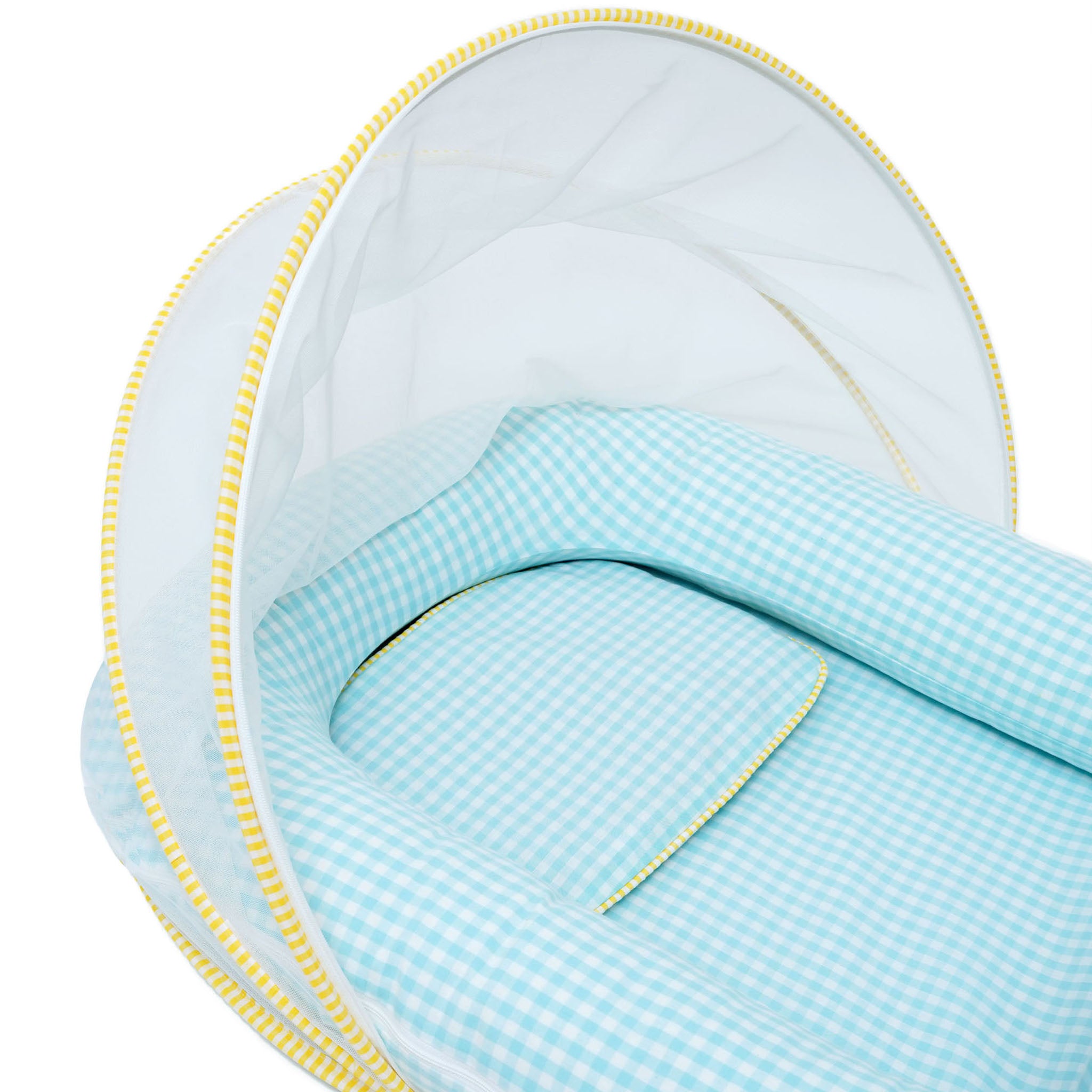 AQUA GINGHAM NESTO PAD MUSTARD PILLOW