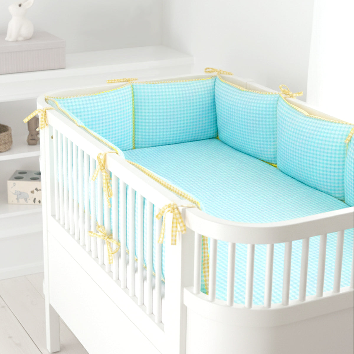 TULO BABY CRIB BUMPER – TEAL GINGHAM