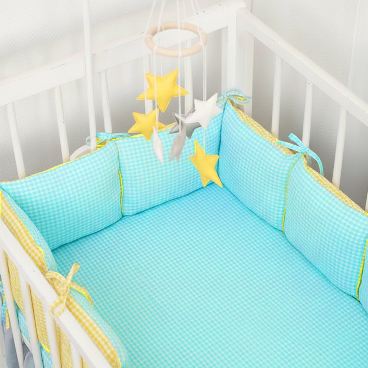 TULO BABY CRIB BUMPER – TEAL GINGHAM