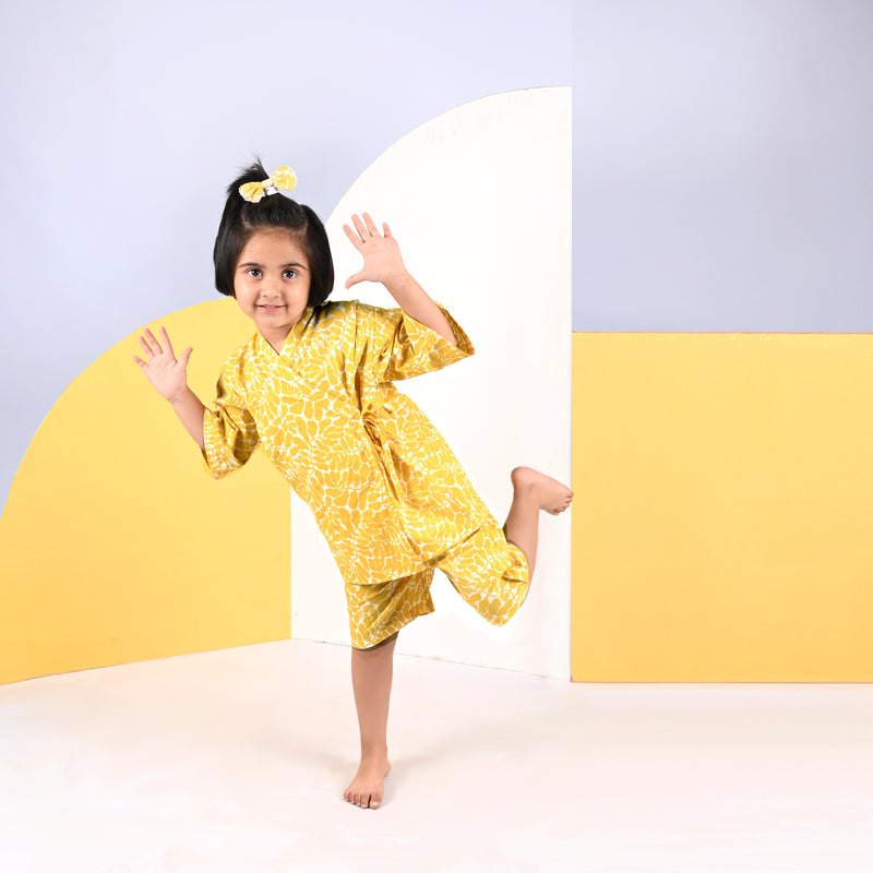 YOLK YELLOW FERN KIMONO SHORTS SET