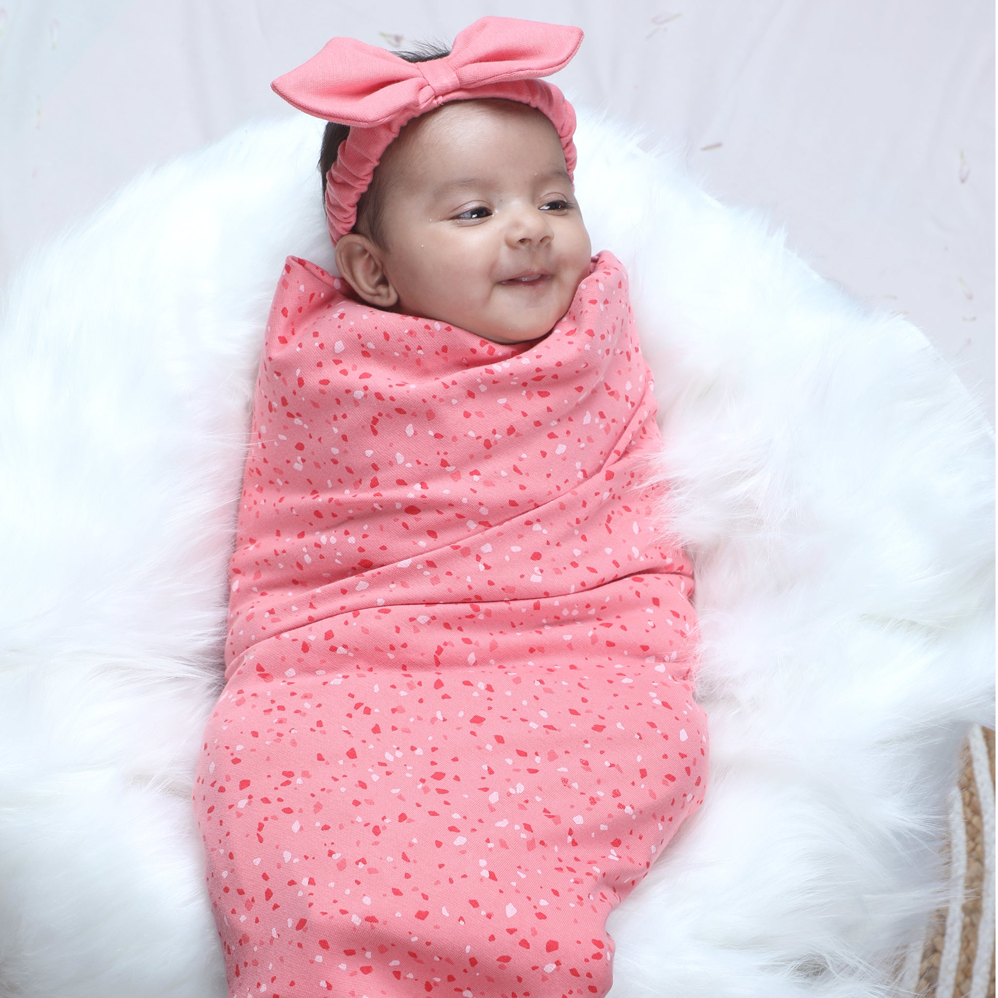 DESSERT ROSE TERRAZZO STRETCHY JERSEY SWADDLE BLANKET